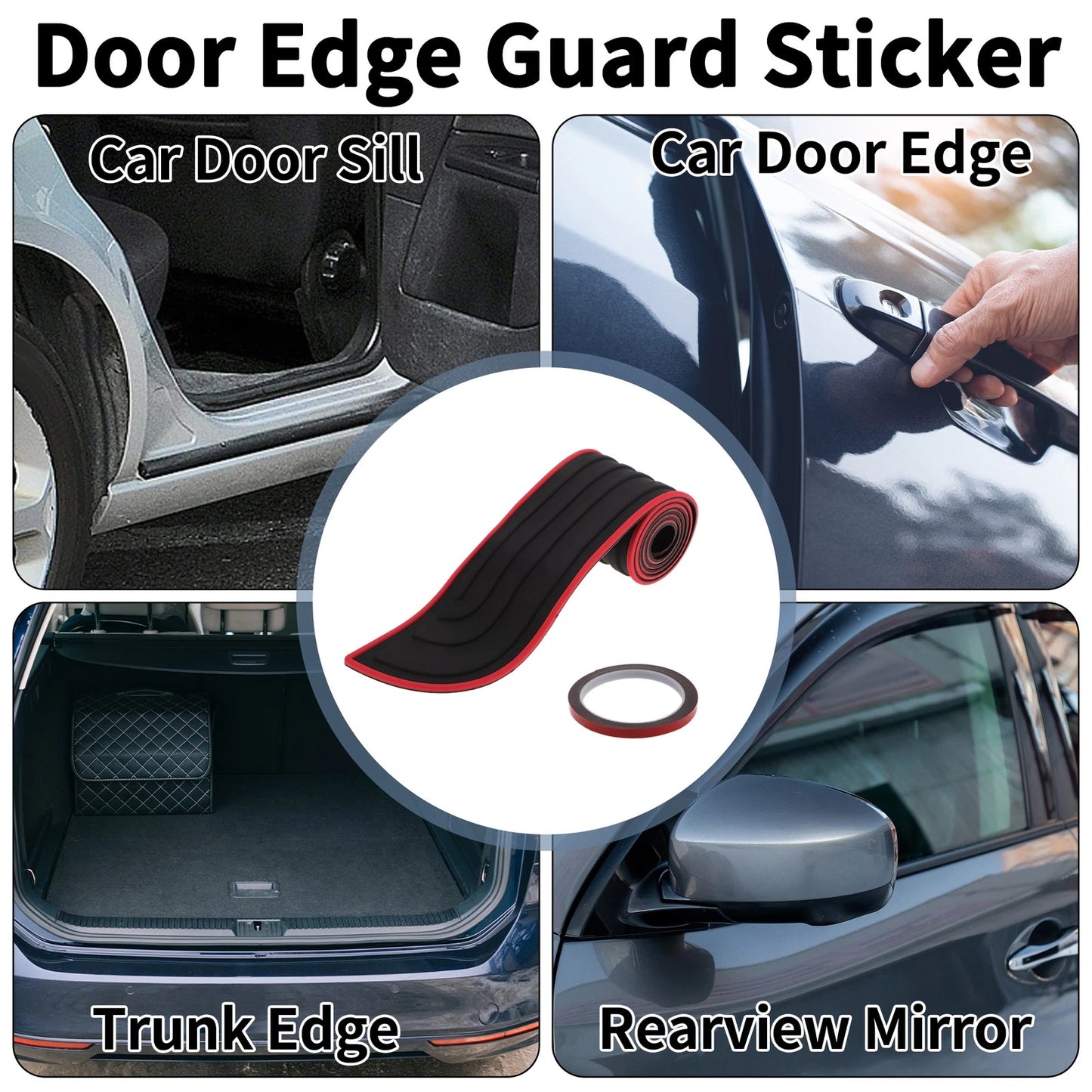 Rear Bumper Edge Guard for Universal Fit (90cm/35.4" L, 7cm/2.8" W) Black Red