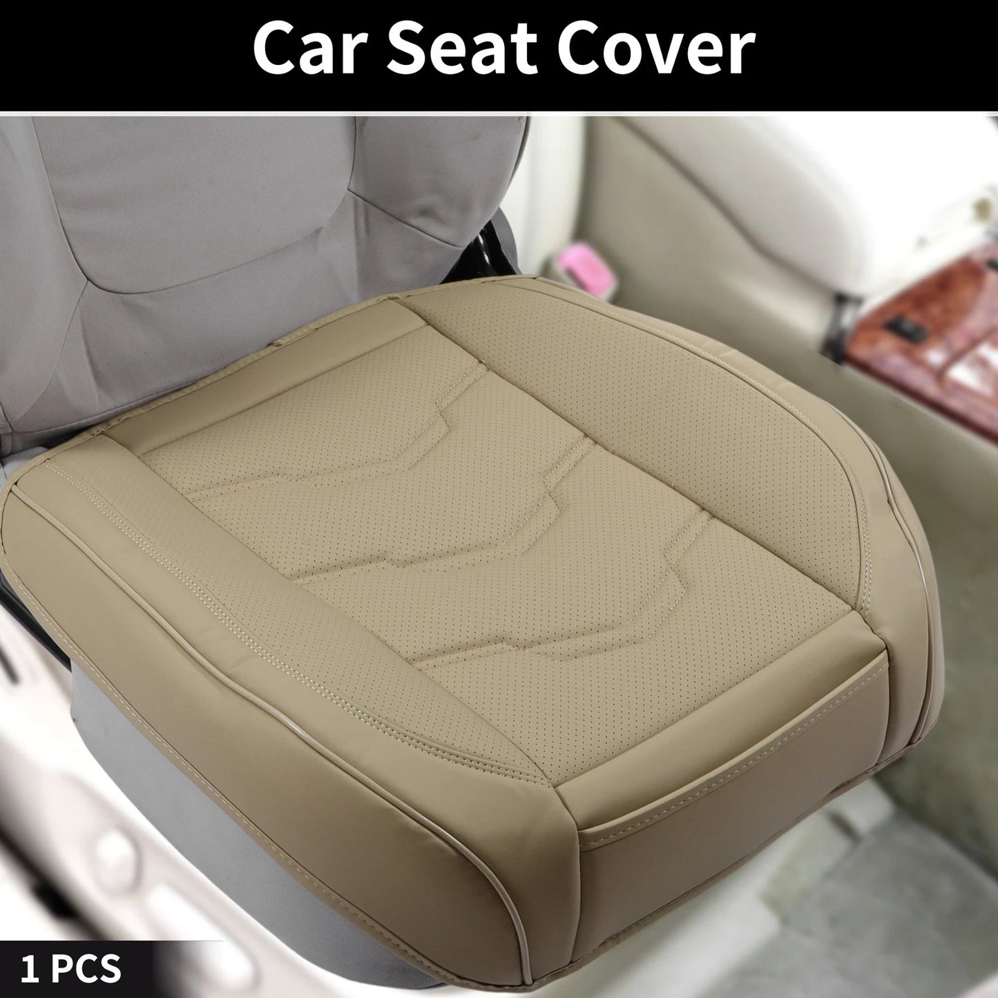 Bottom Seat Pad Cover for Car (Beige, Punched Polygon Pattern, Semi-Wrapped)
