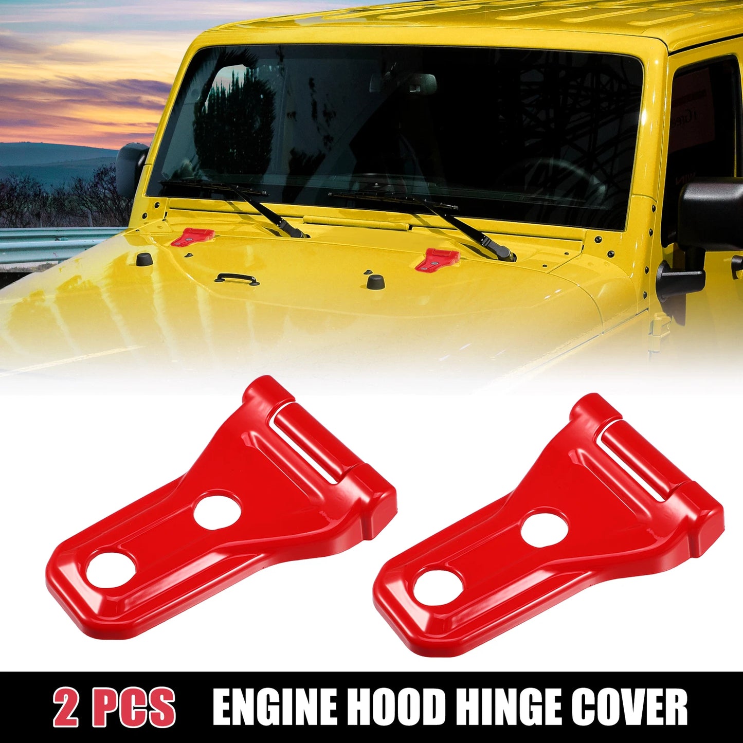 2pcs Engine Hood Hinge Trim Cover for Jeep Wrangler JL JLU (2018–2021) Red