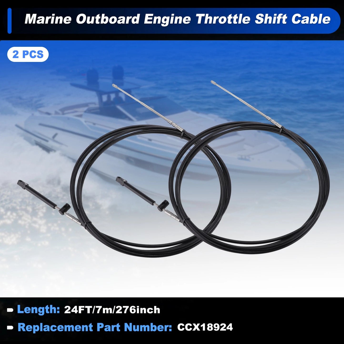 2Pcs Throttle Shift Control Cable for Marine Outboard (7m)