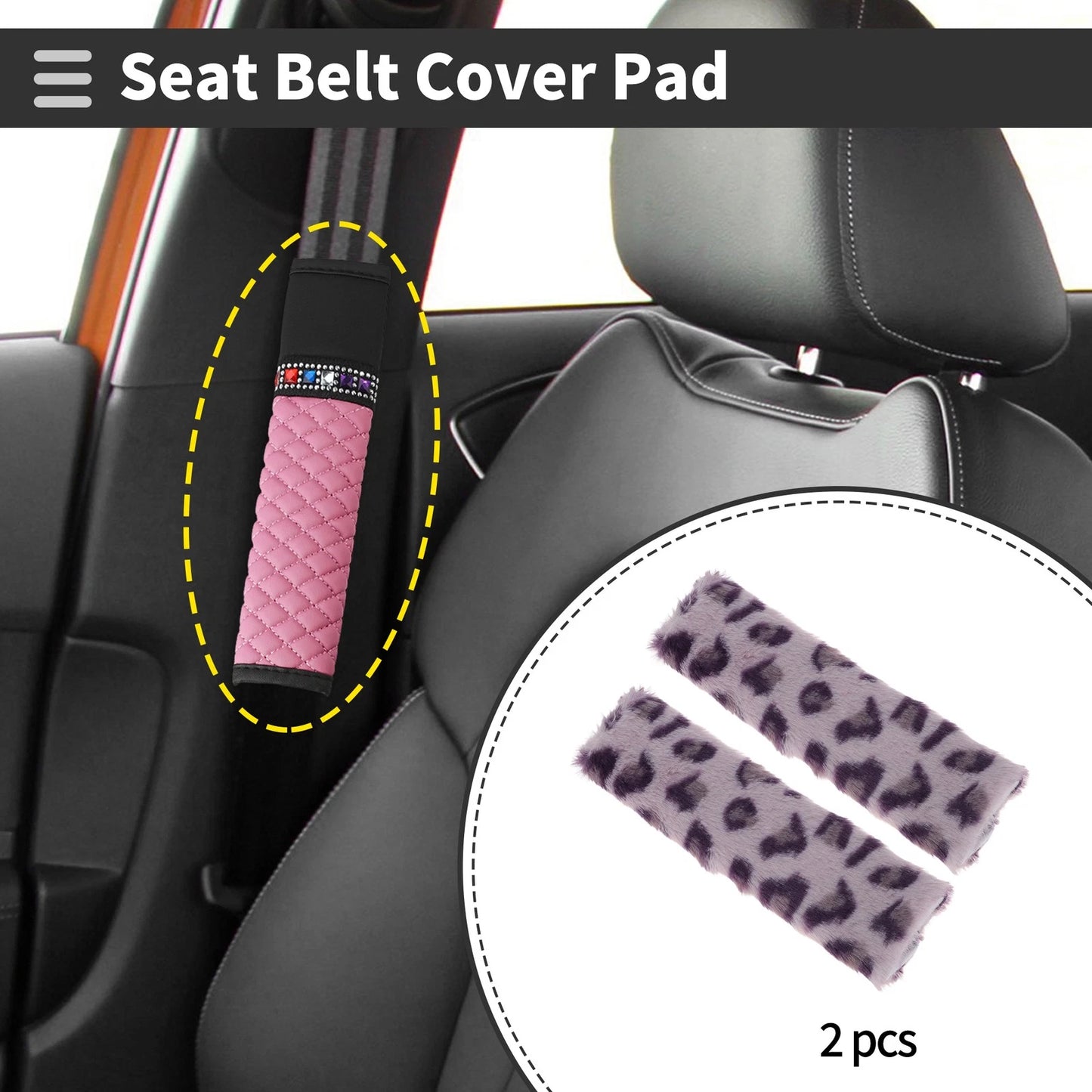 Set of 2 Purple Seat Belt Cover Pads for Universal Fit (26cm)