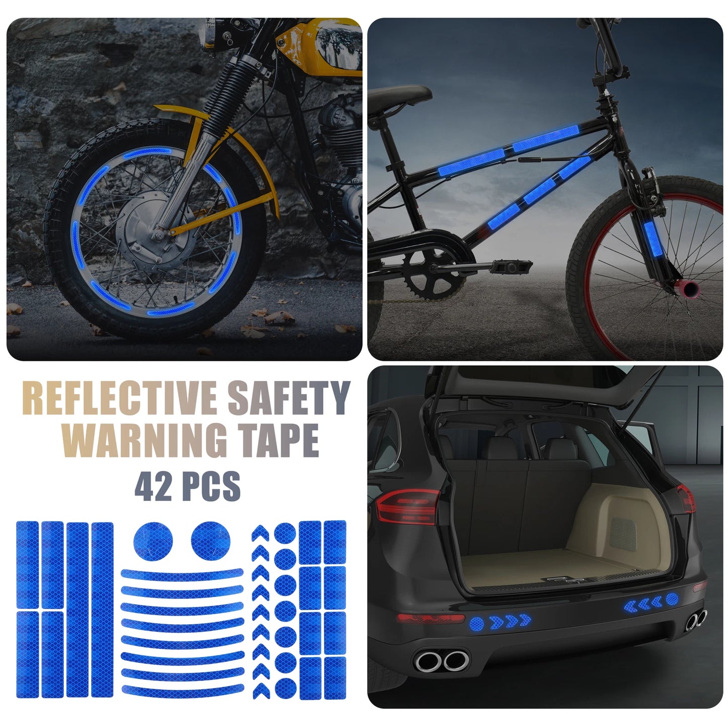 42pcs Reflective Safety Warning Tape for Motorcycles - Blue