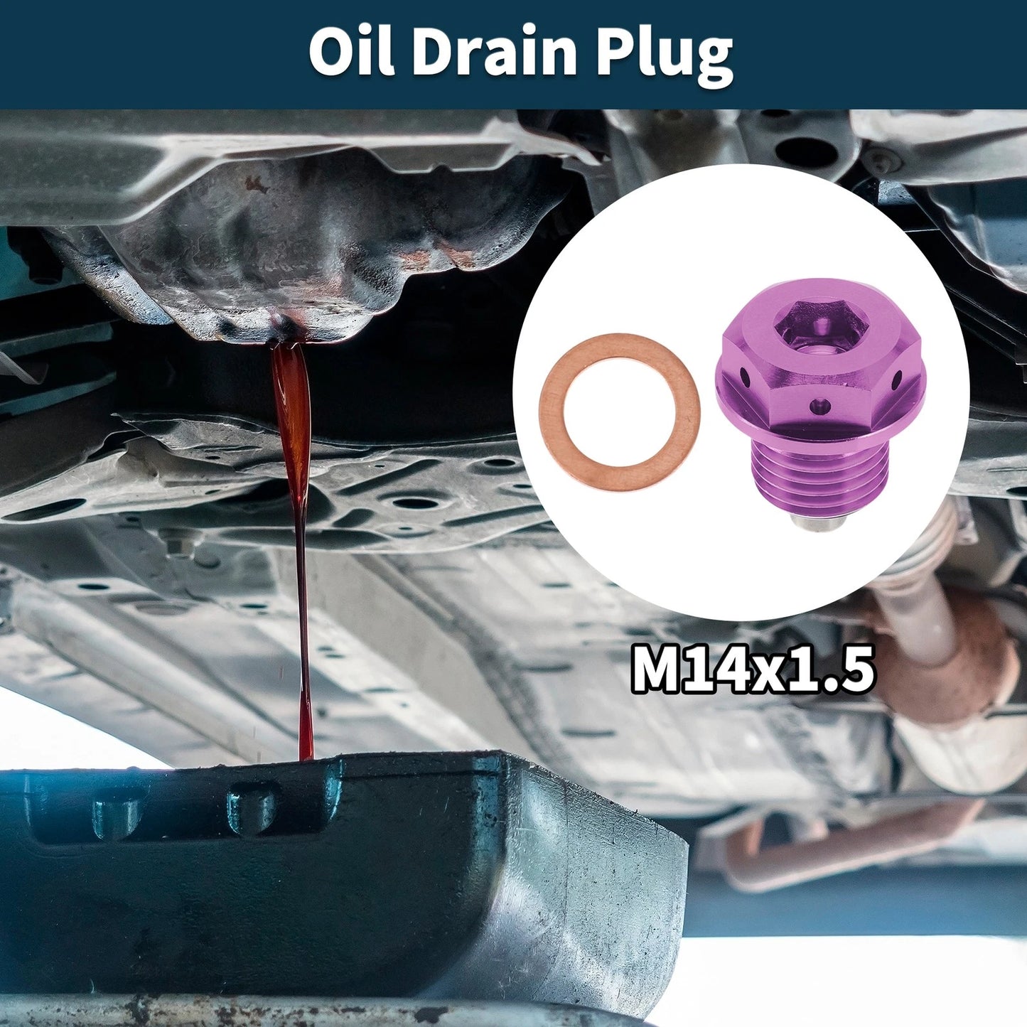 M14x1.5 Magnetic Oil Drain Plug Titanium Alloy Purple for Universal