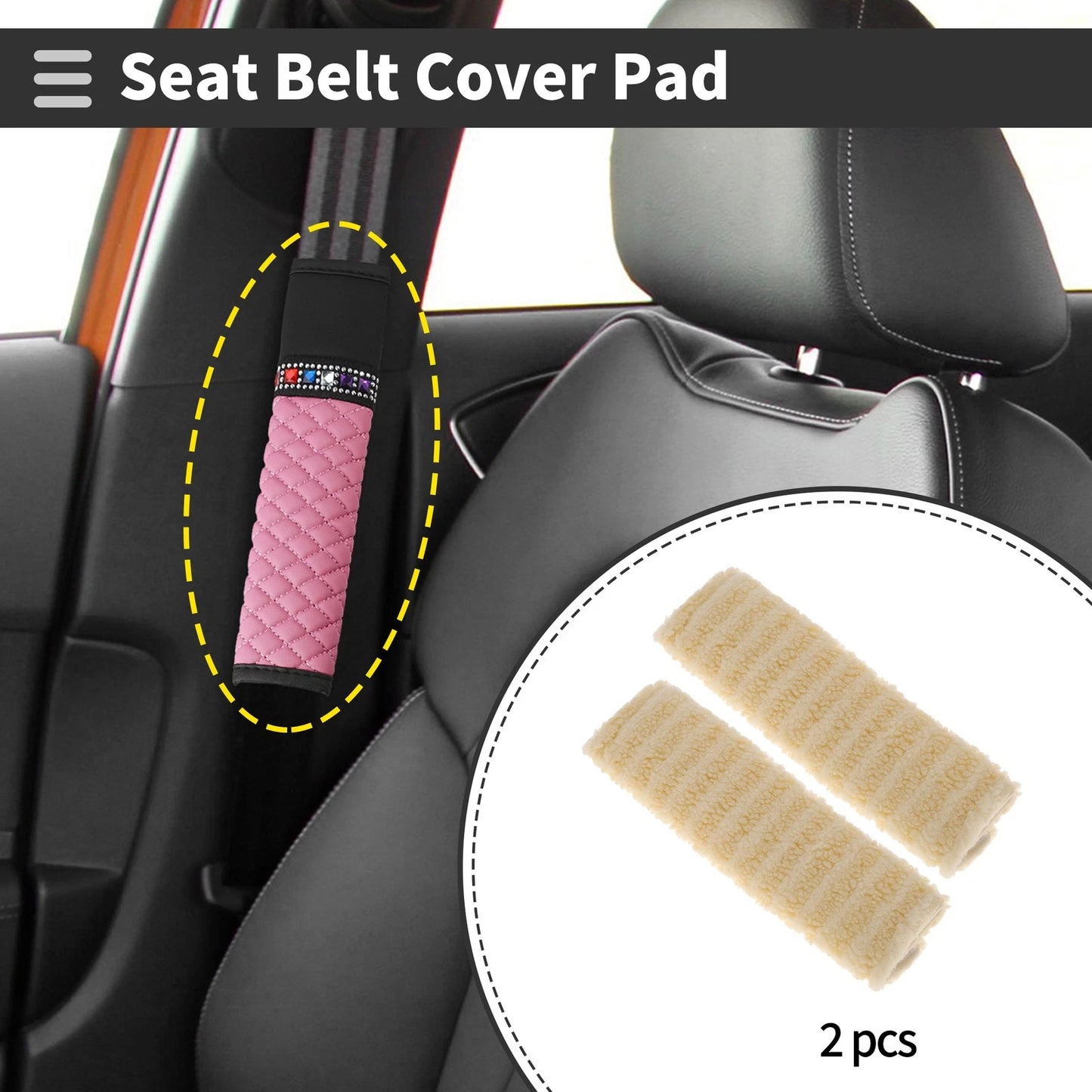 Set of 2 Yellow Seat Belt Cover Pads for Universal Fit (26cm)