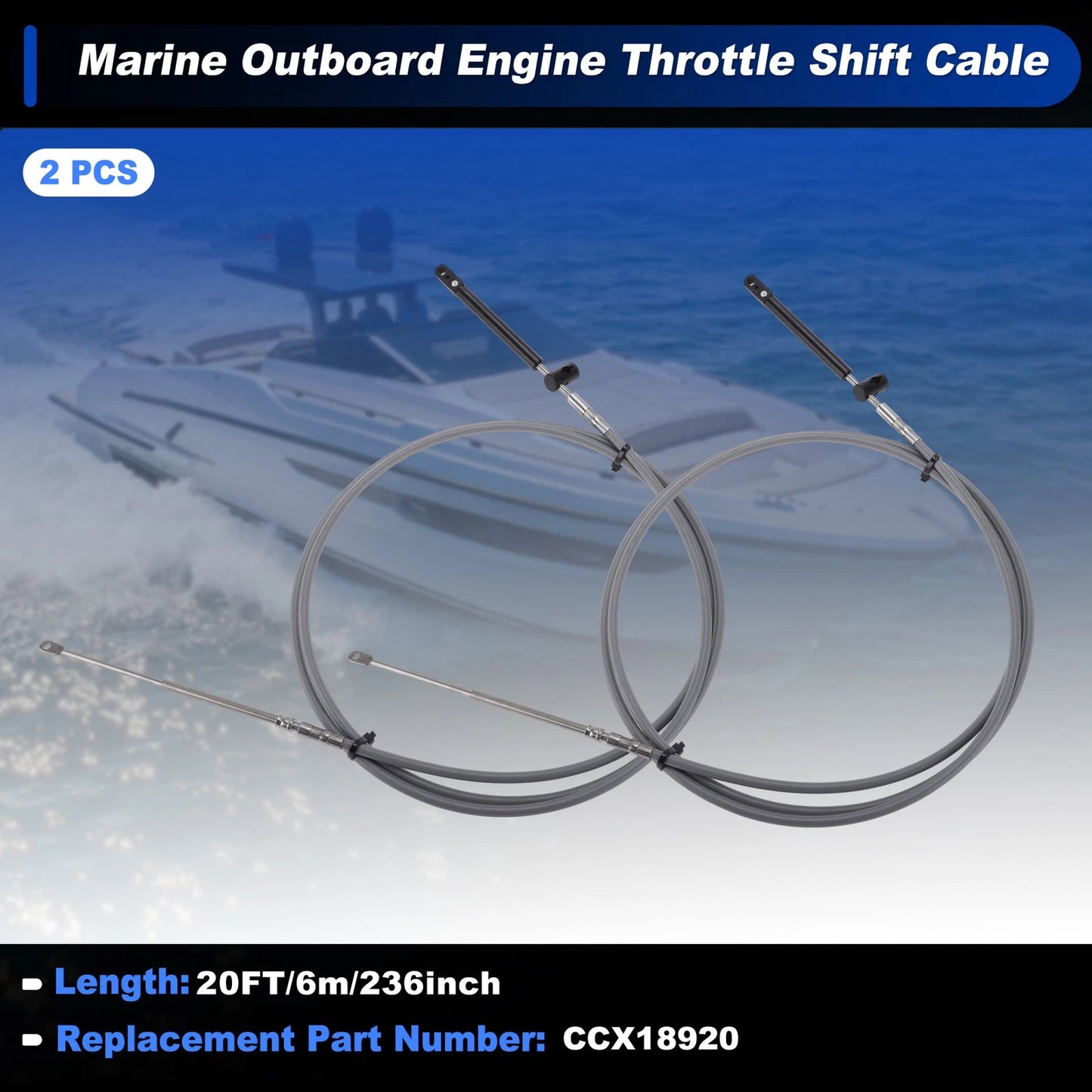 2Pcs Throttle Shift Control Cable for Marine Outboard (6m)