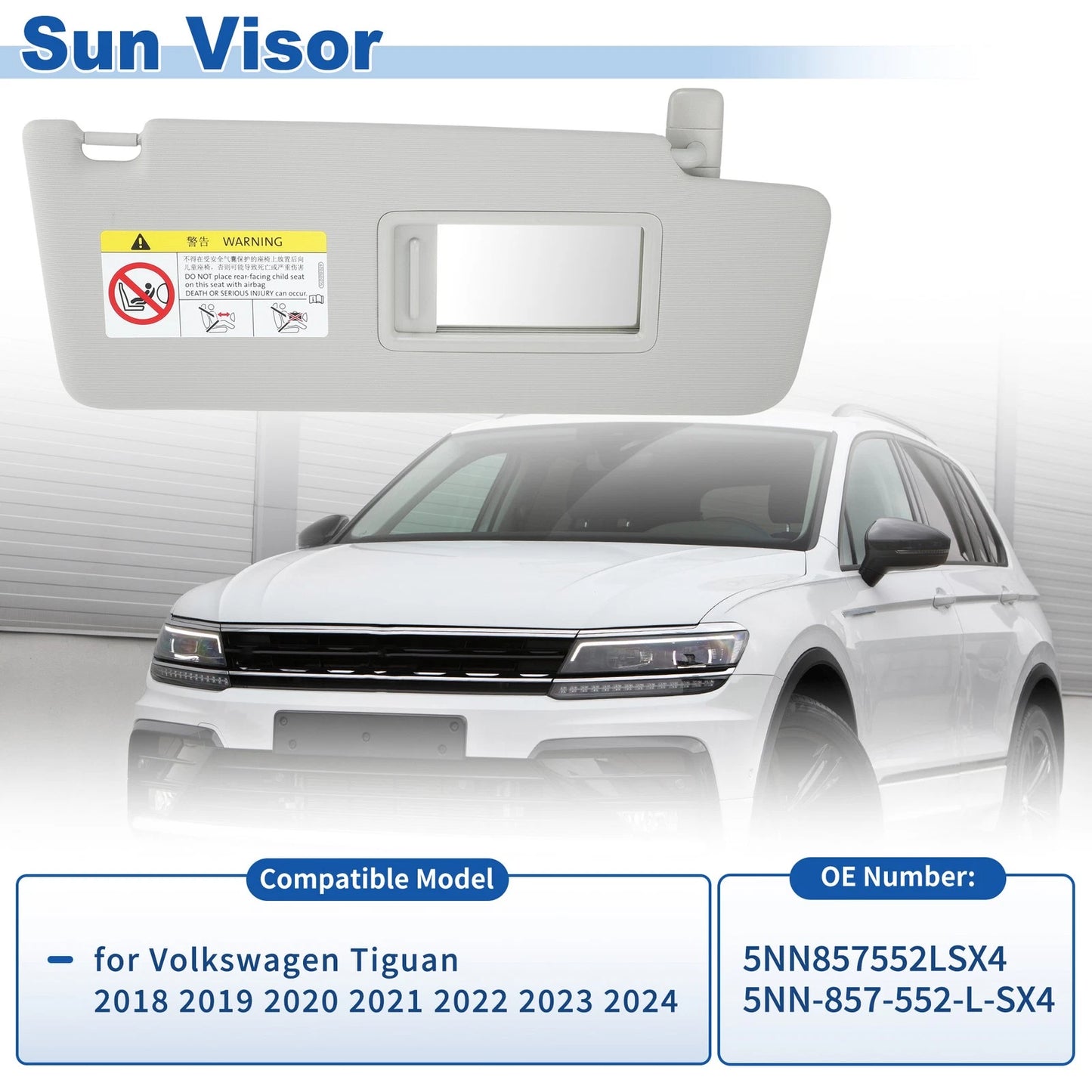 Set of 2 Right Passenger Side Sun Visors for Volkswagen Tiguan (2018–2024) 5NN-857-552-L-SX4