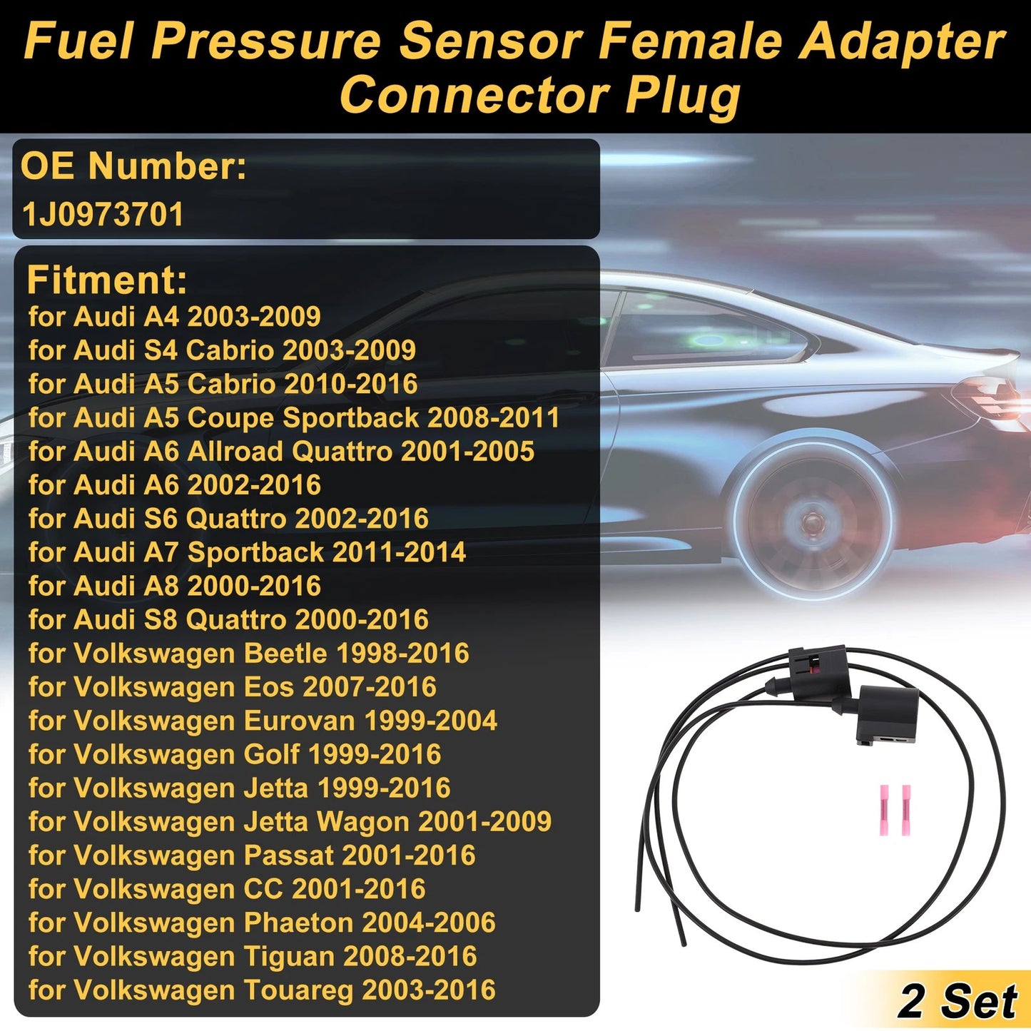 Set of 2 Fuel Pressure Sensor Connector Plug for Audi A4 (2003–2009) No. 1J0973701
