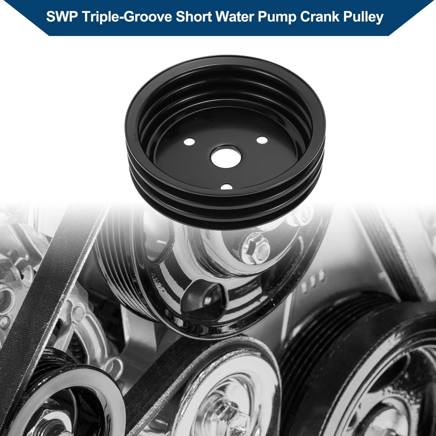 3 SWP Triple-Groove Short Water Pump Crank Pulley for Chevy SBC Small Block (262)