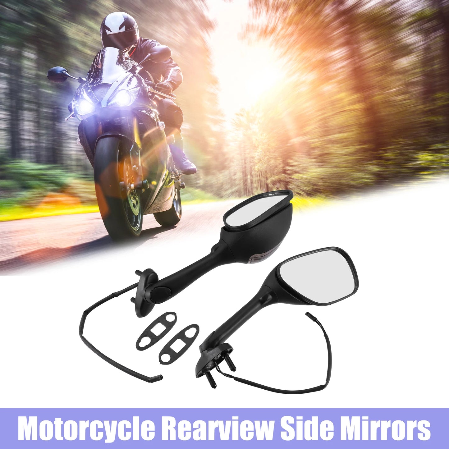 Pair Rearview Side Mirrors with LED Turn Signal for Motorcycle