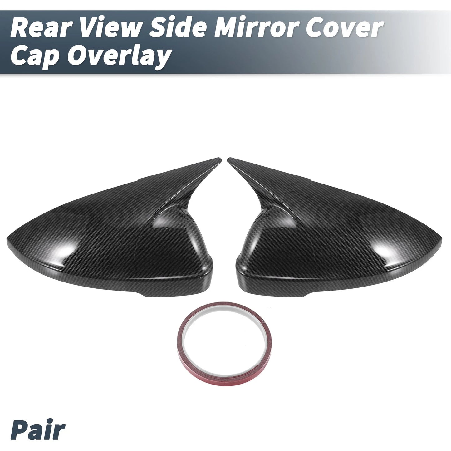 Pair Rearview Mirror Cover Overlay Black Carbon Fiber for Volkswagen Passat