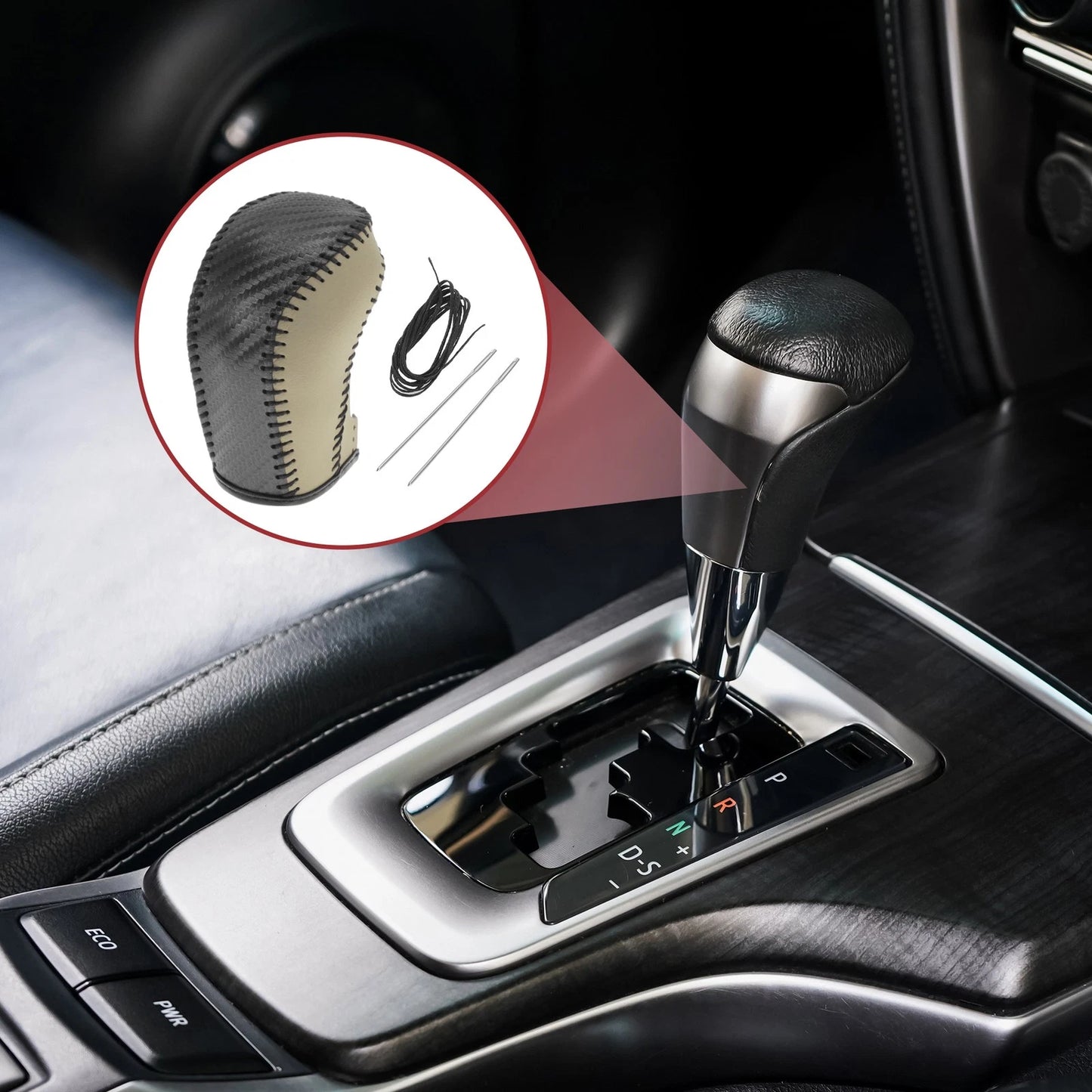 1 Pcs Gear Shift Knob Cover for Hyundai Tucson (2015–2018) Black Beige