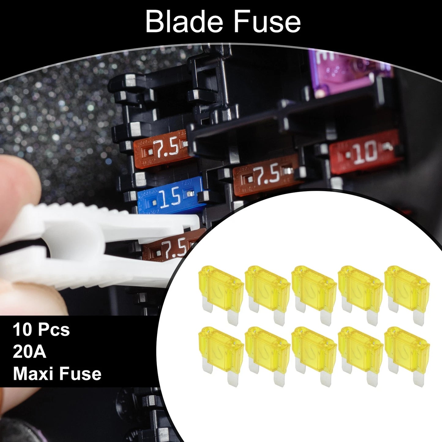 Set of 10 Maxi Fuse 20A Blade Fuses for Car Boat Truck RV Motorcycle