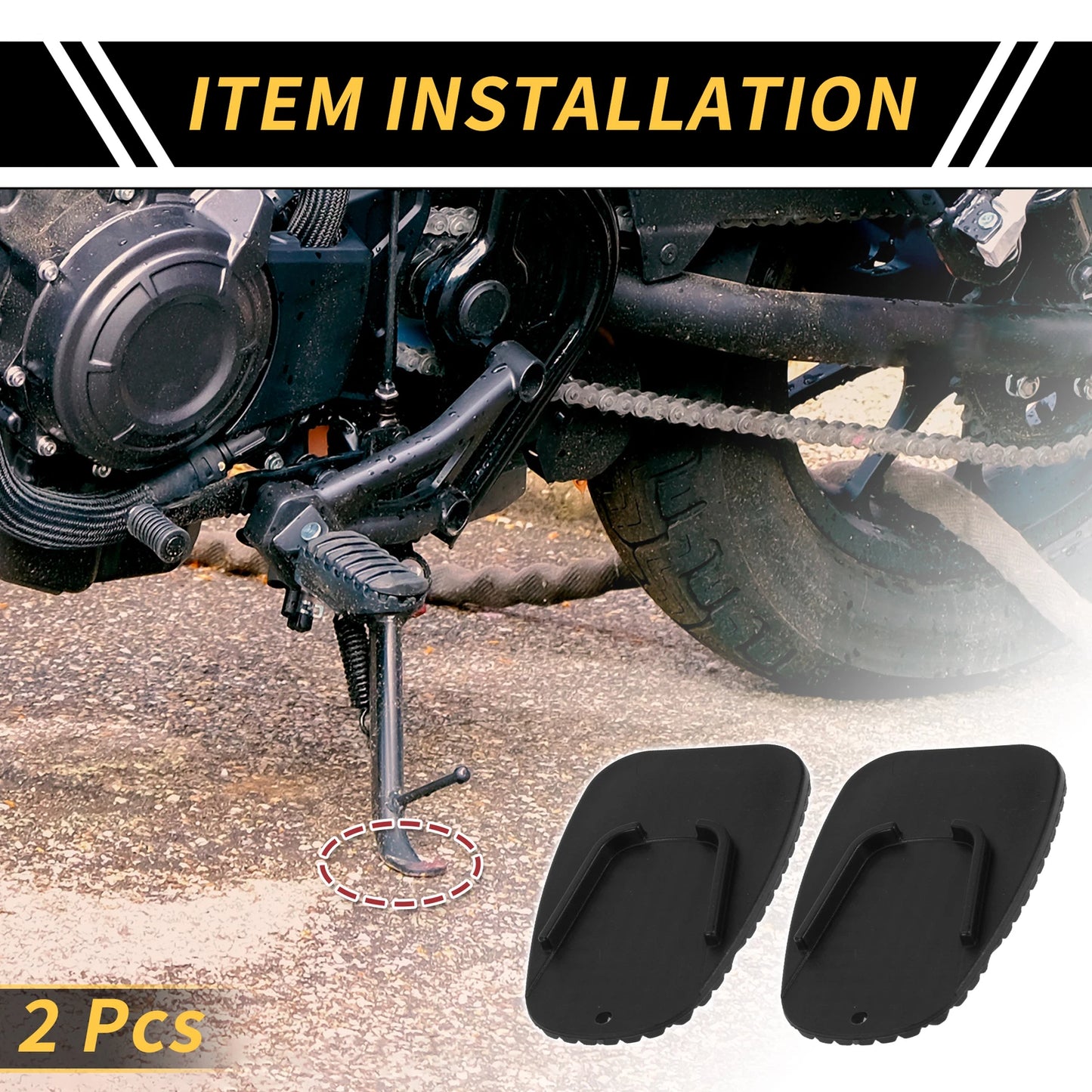 Set of 2 Universal Motorcycle Kickstand Pads Black 3.54"x2.36"