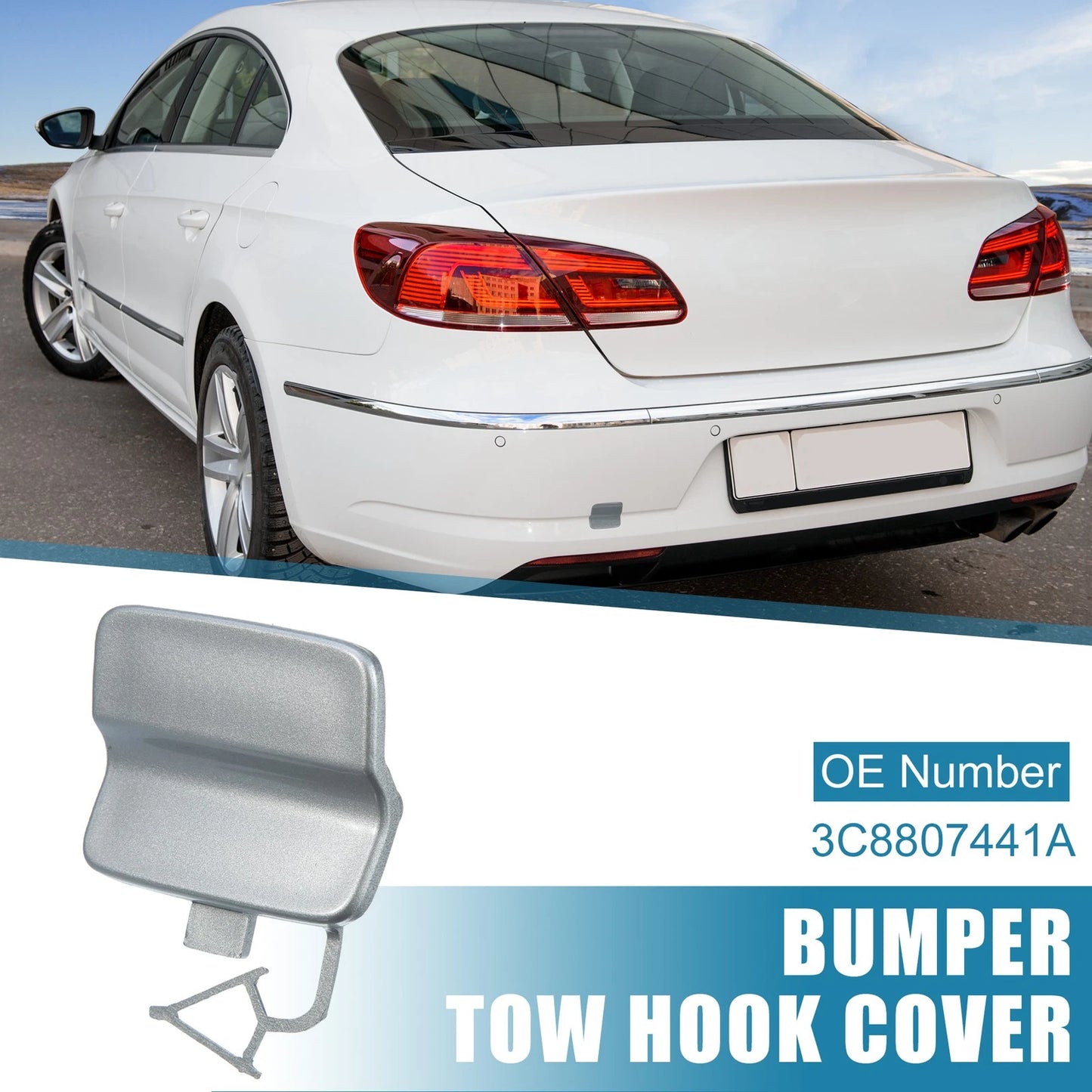 3C8807441A Rear Bumper Tow Hook Cover for Volkswagen Passat CC (2013–2017) Silver Tone