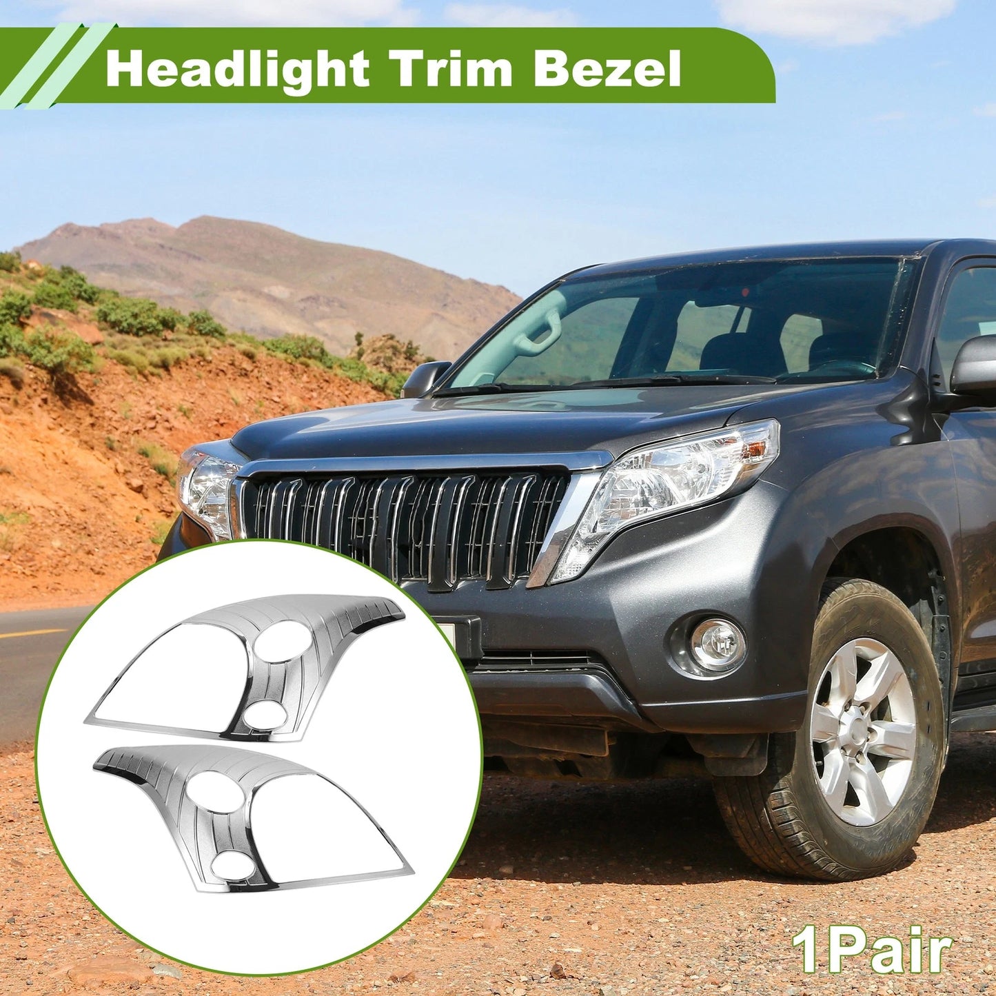 Pair Headlight Trim Bezel for Toyota Prado FJ120 (2003–2009)