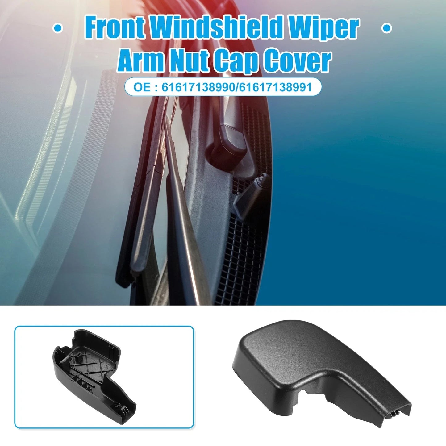 Front Windshield Wiper Arm Nut Cover Cap Black for BMW 335i (2007-2009)