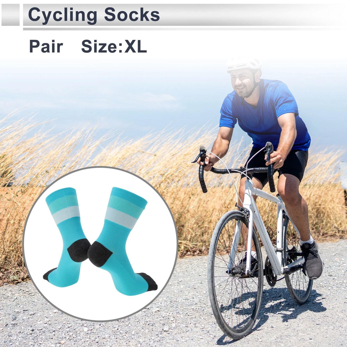 Cycling Socks Size XL Low-Cut Light Blue Black (Absorb Sweat)