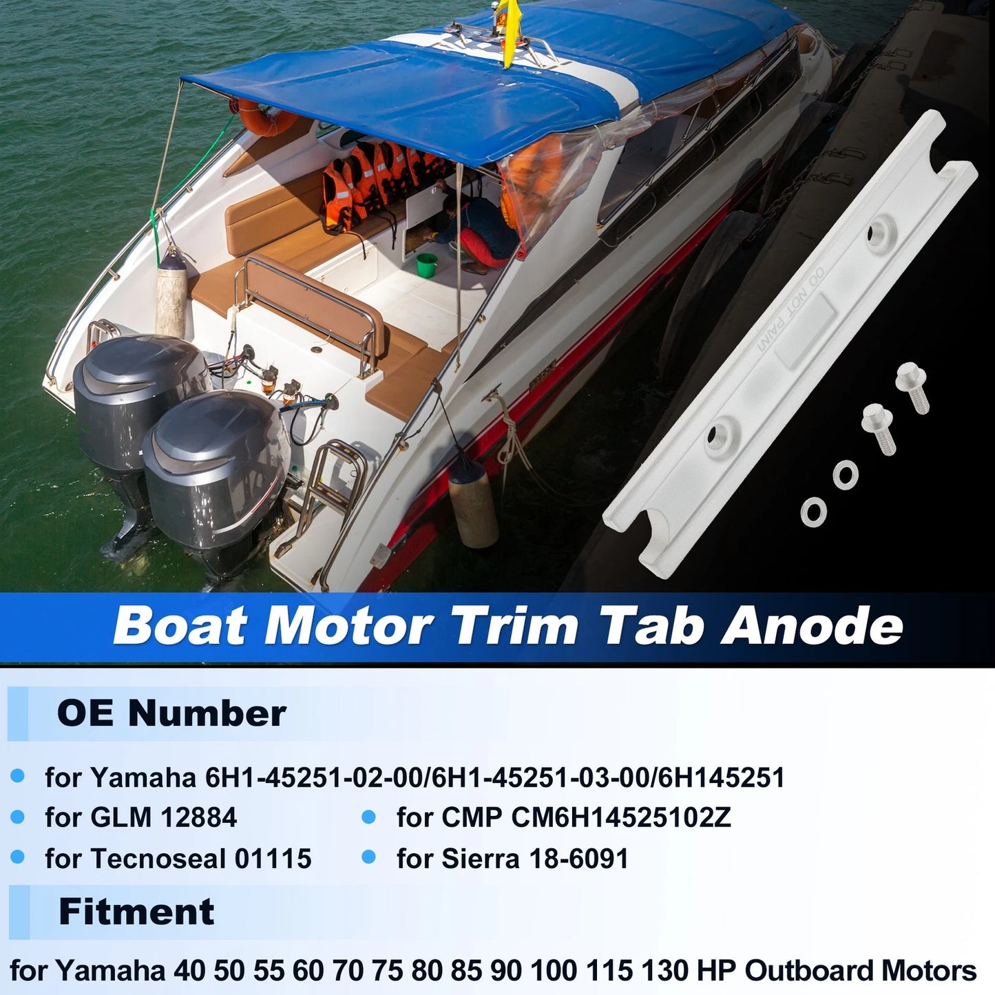Trim Tab Anode for Yamaha 40-130 HP Outboard Motors (No Year Specified)