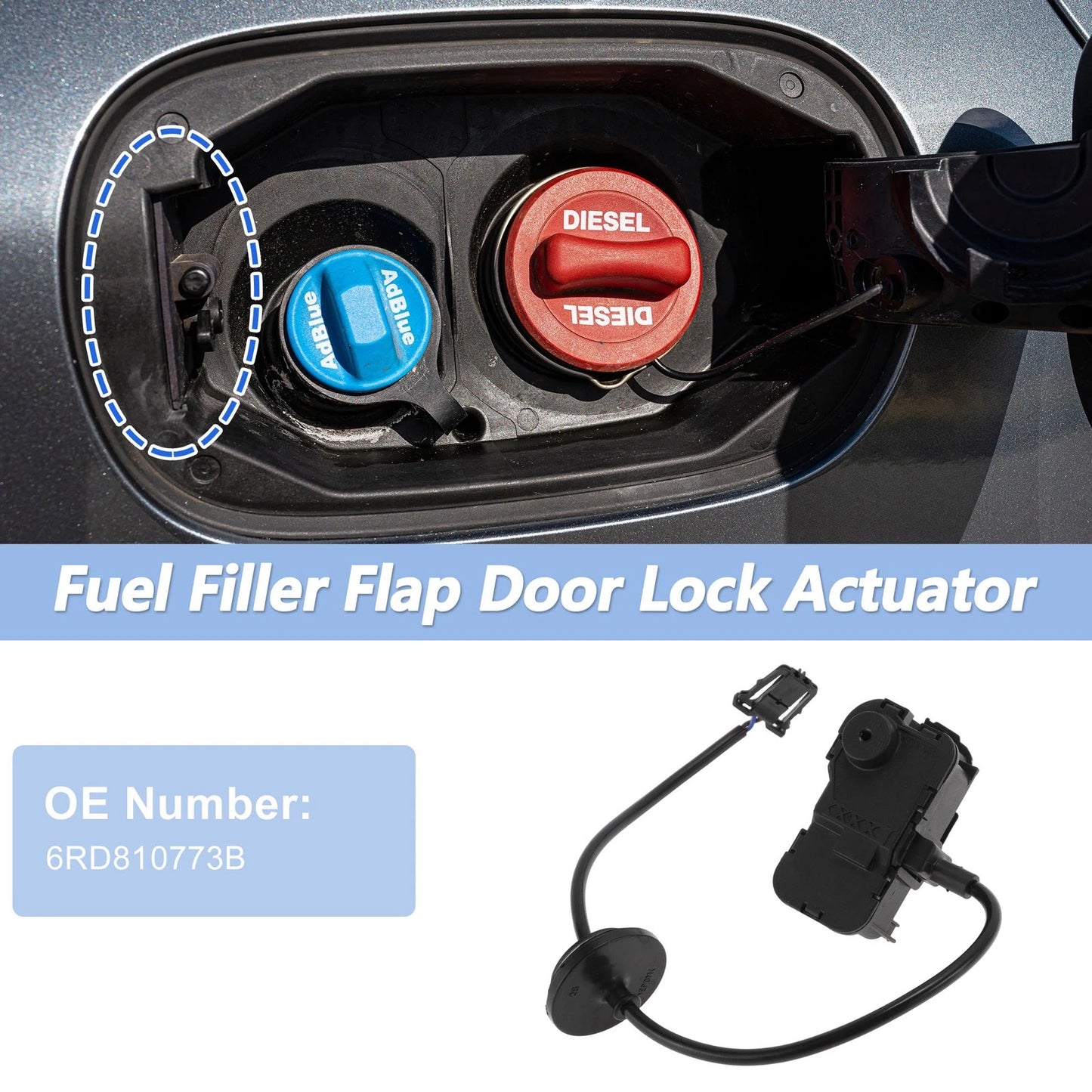 6RD810773B Fuel Filler Flap Door Latch Lock Actuator Motor for VW Polo (2011–2018)
