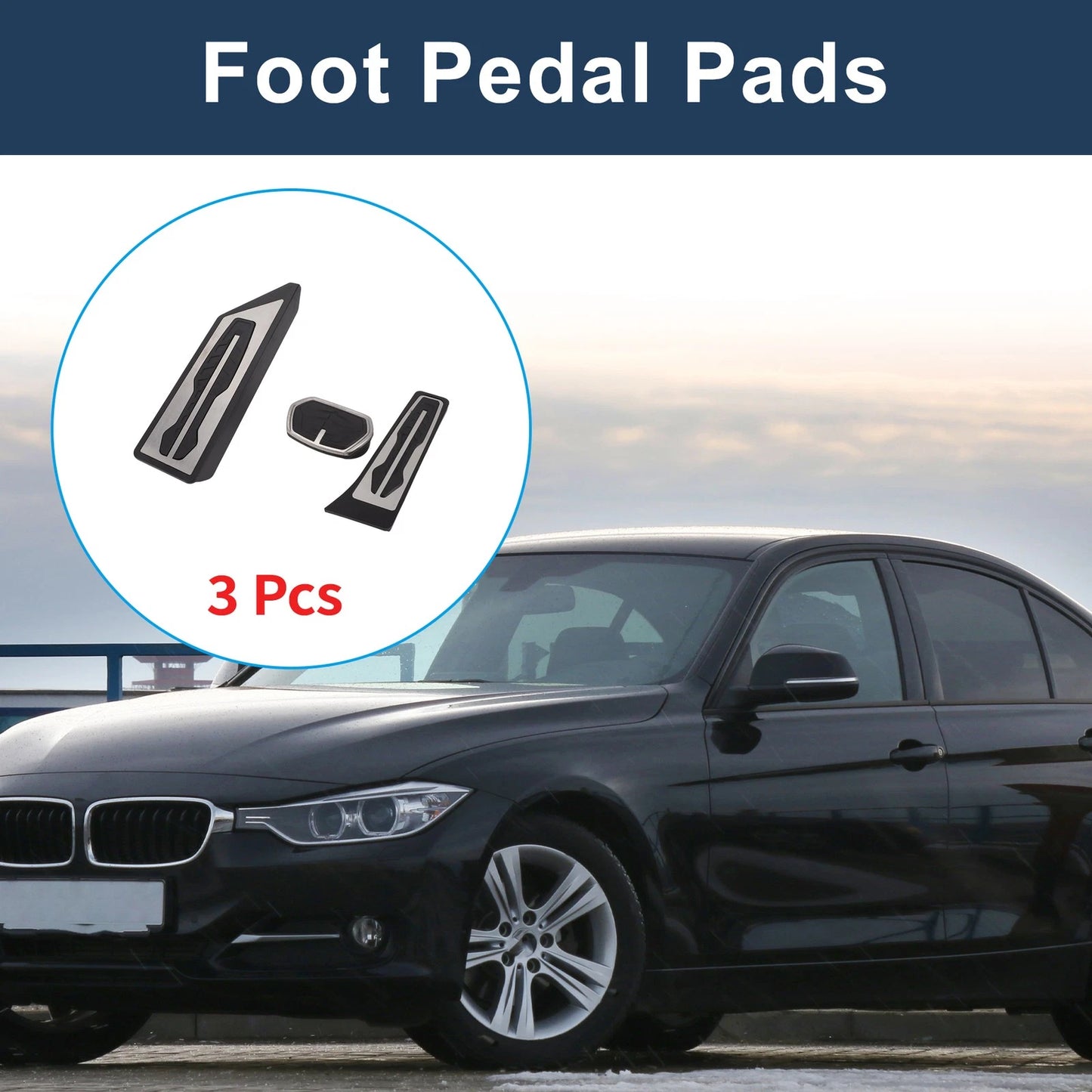 3 Pcs Foot Accelerator Pedal Covers for BMW X1 (F48) (2016–2022) Silver Tone