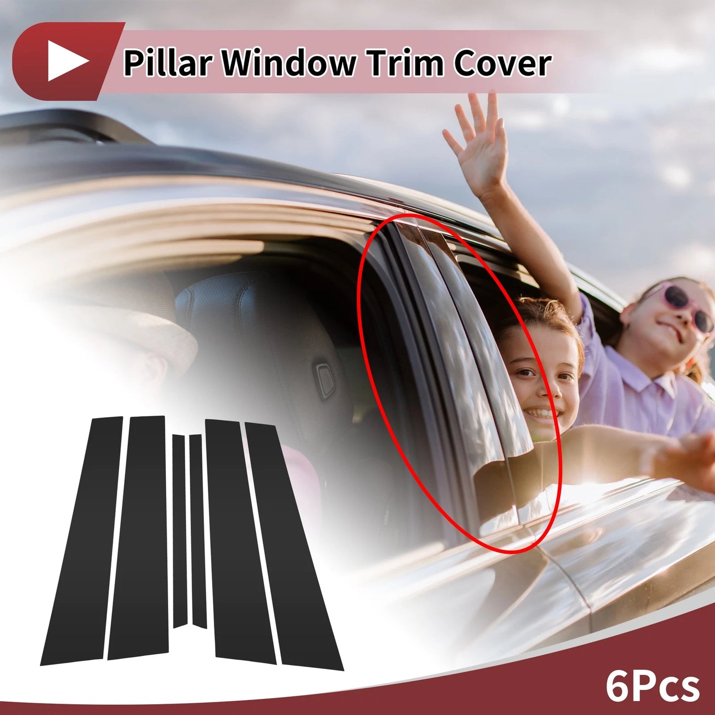 Set of 6 Black Door Pillar Window Trim for Mazda 3 (2002–2007)