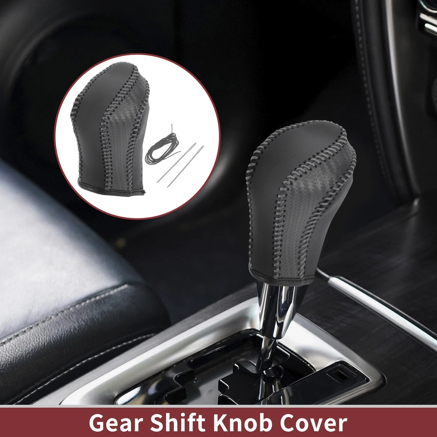 Gear Shift Knob Cover for Nissan Maxima (2016–2023) Black Gray Faux Leather