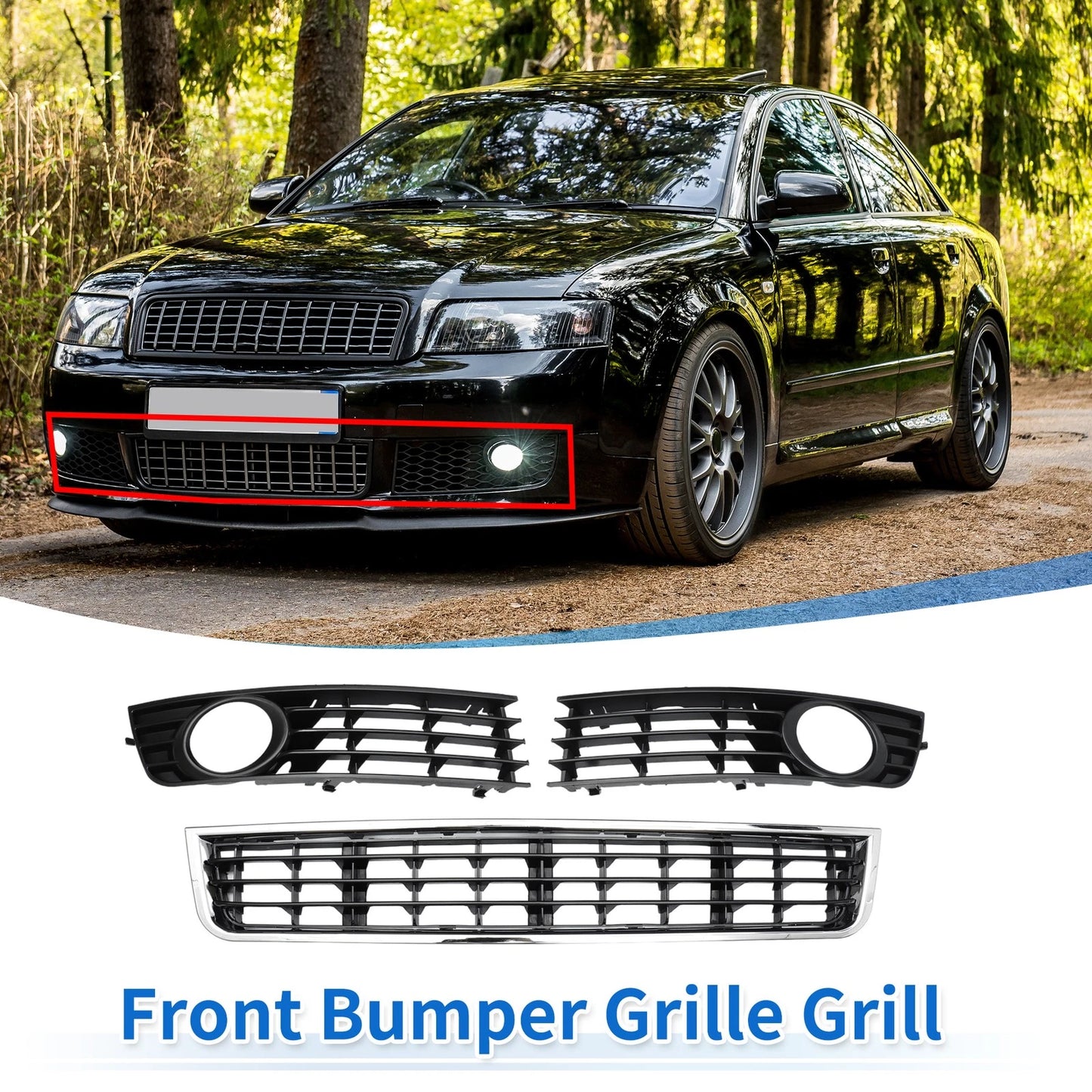 Set of 1 Front Lower Bumper Grille Grill for Audi A4 B6 (2003–2005) No.8E0807681 Black
