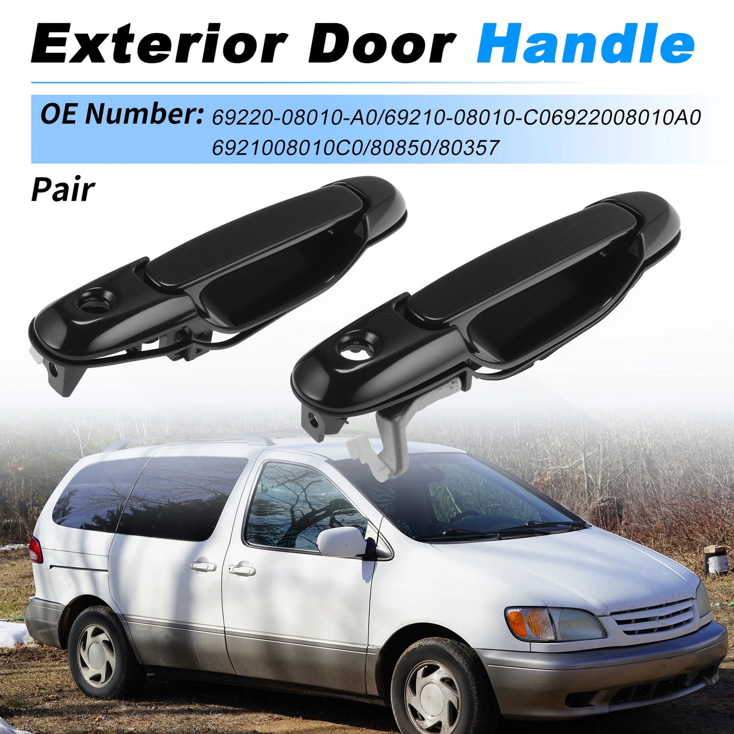 Exterior Door Handle No. 69220-08010-A0 for Toyota Sienna (1998–2003) Black 1 Pair
