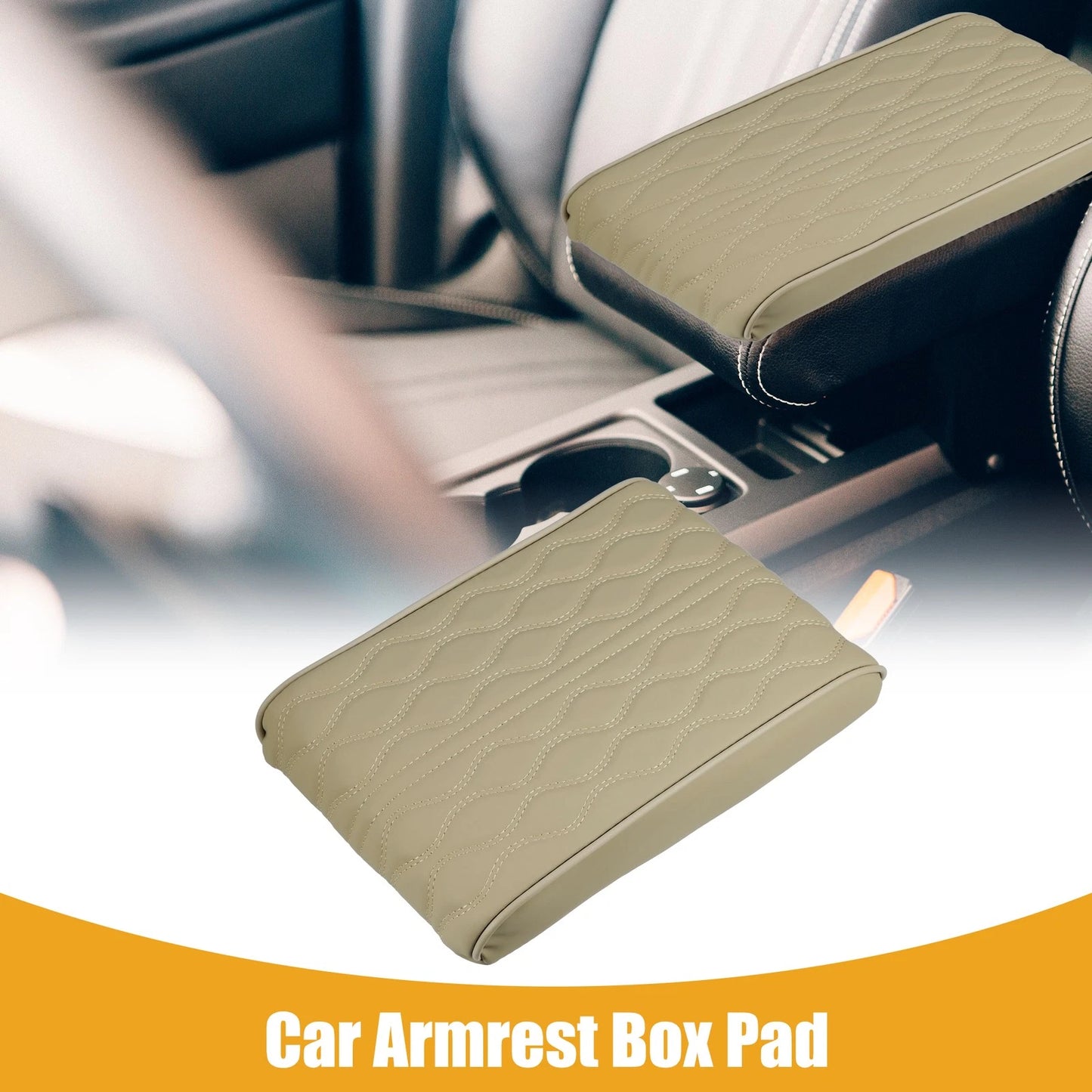 Universal Car Armrest Booster Pad 12.20"x8.27"x1.97" Beige Wavy Pattern
