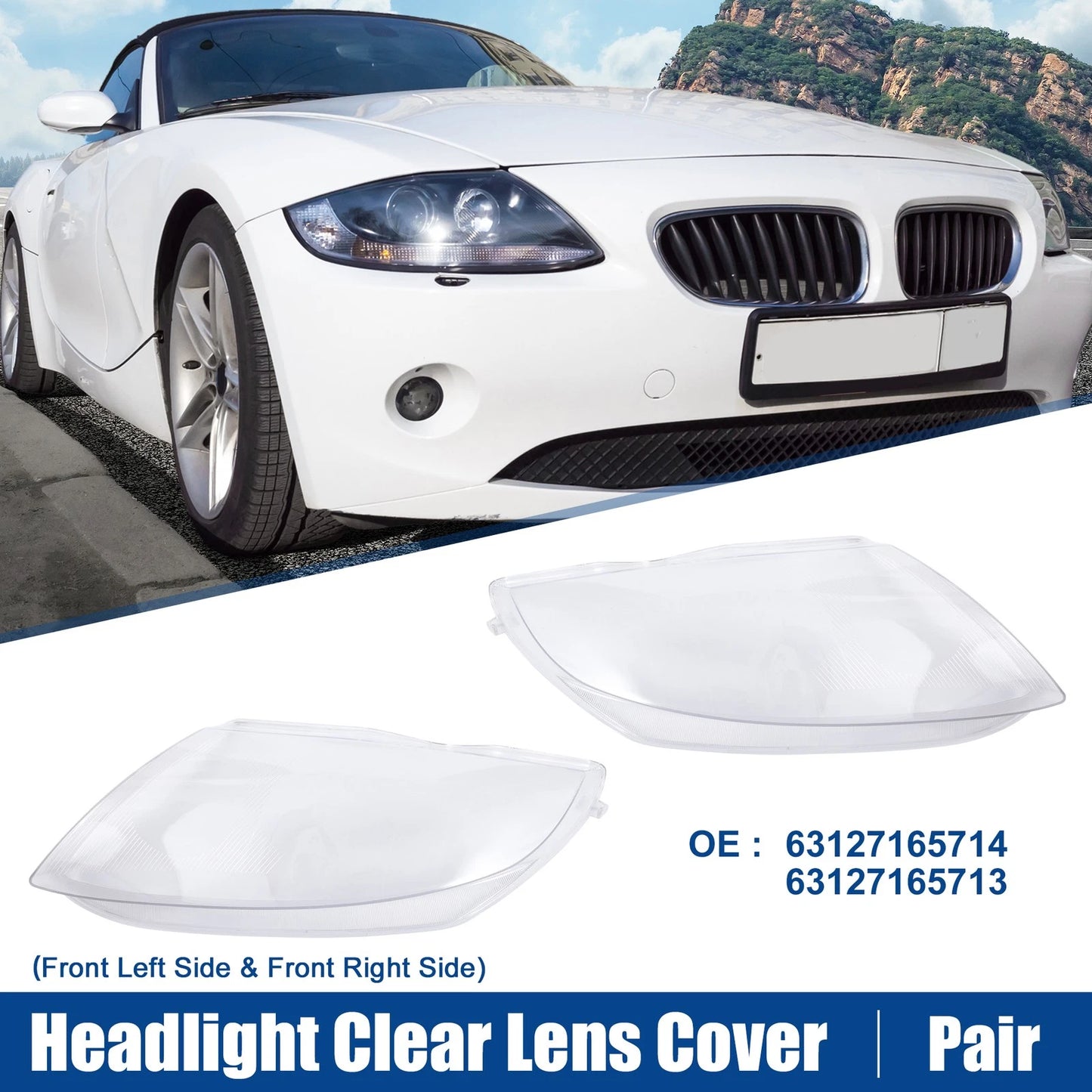 Pair Headlight Clear Lens Shell Cover for BMW Z4 E85 (2003–2008) No. 63127165714