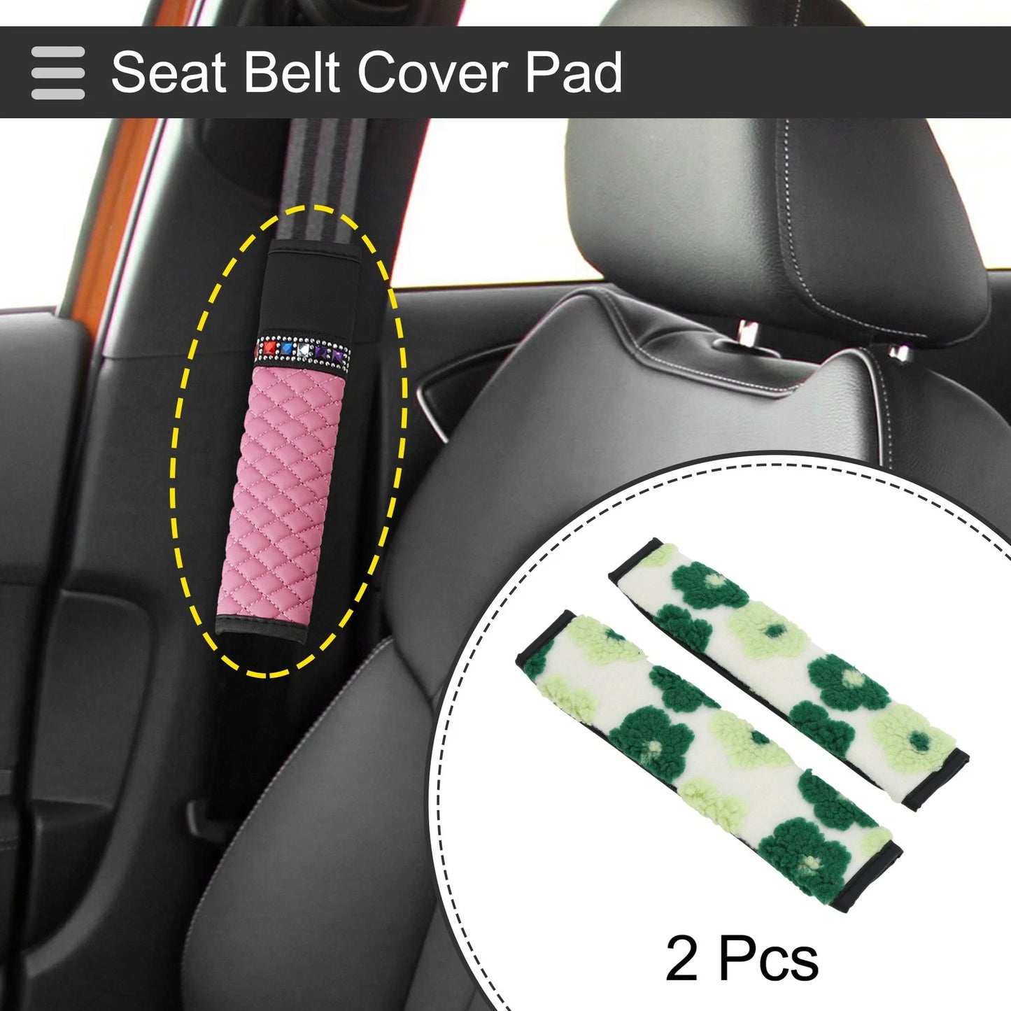 Set of 2 Green Seat Belt Cover Pads for Universal Fit (30cm)