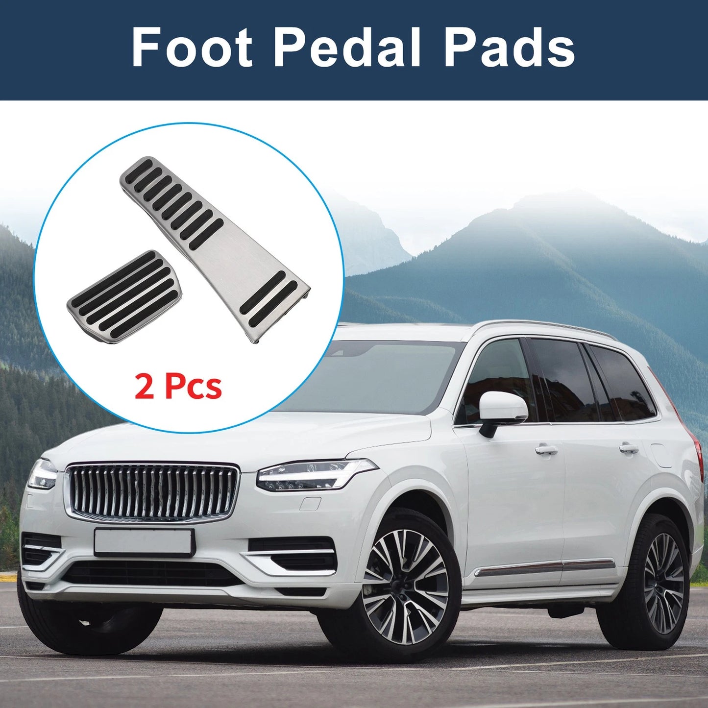 2X Automatic Foot Accelerator Pedal Covers for Volvo XC90 (2018–2021) Silver Tone