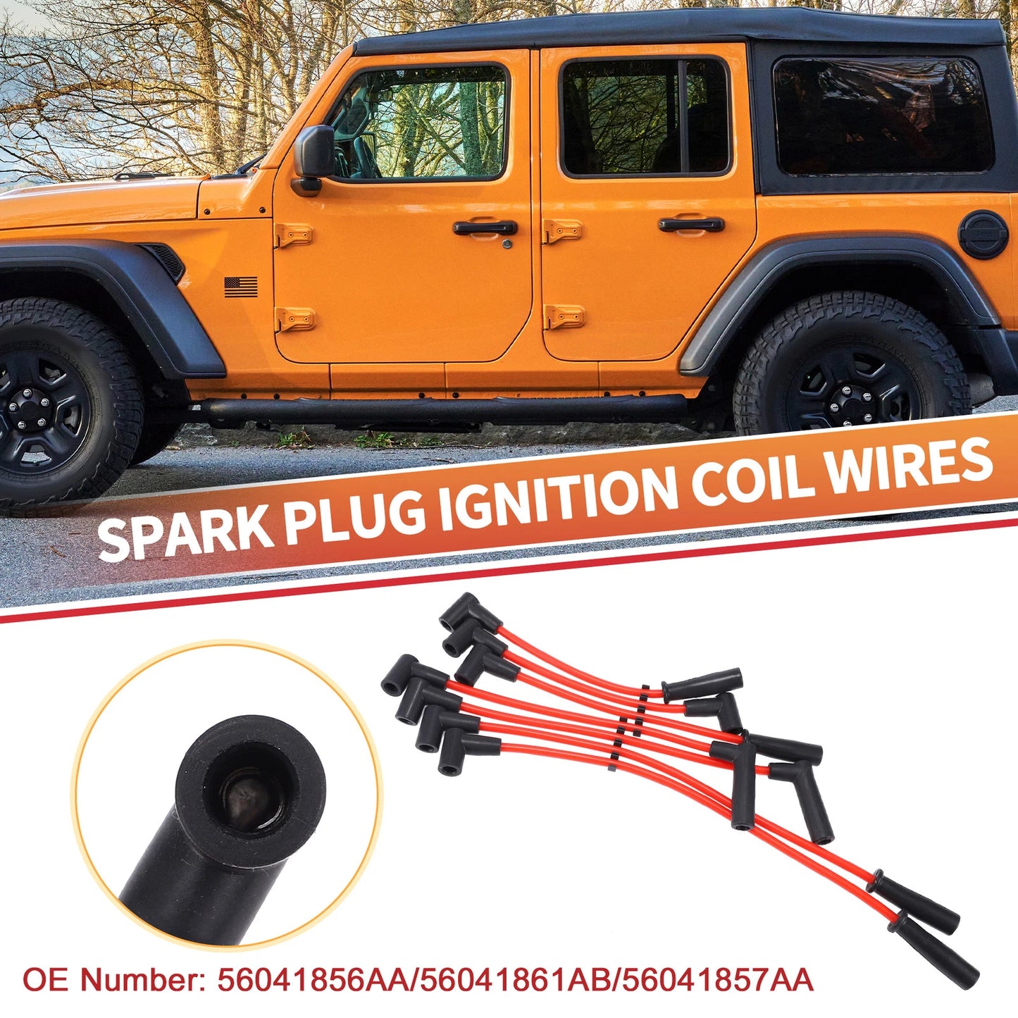 7 Pcs Spark Plug Wire Ignition Coil Cable No. 56041856AA for Jeep Cherokee XJ (1984–2001)