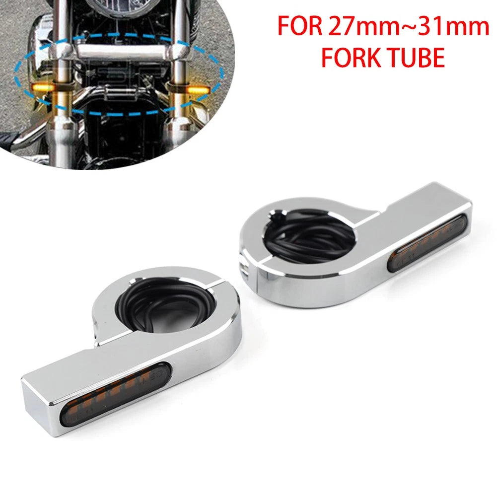 Chrome LED Fork Indicator Turn Signal Light for Harley Touring