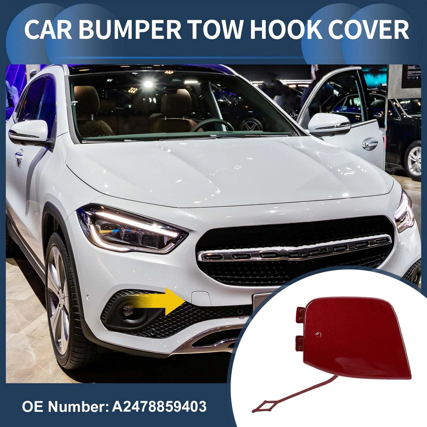 Front Right Bumper Tow Hook Cover for Mercedes-Benz GLA Class (2015–2023) No.A2478859403 Red
