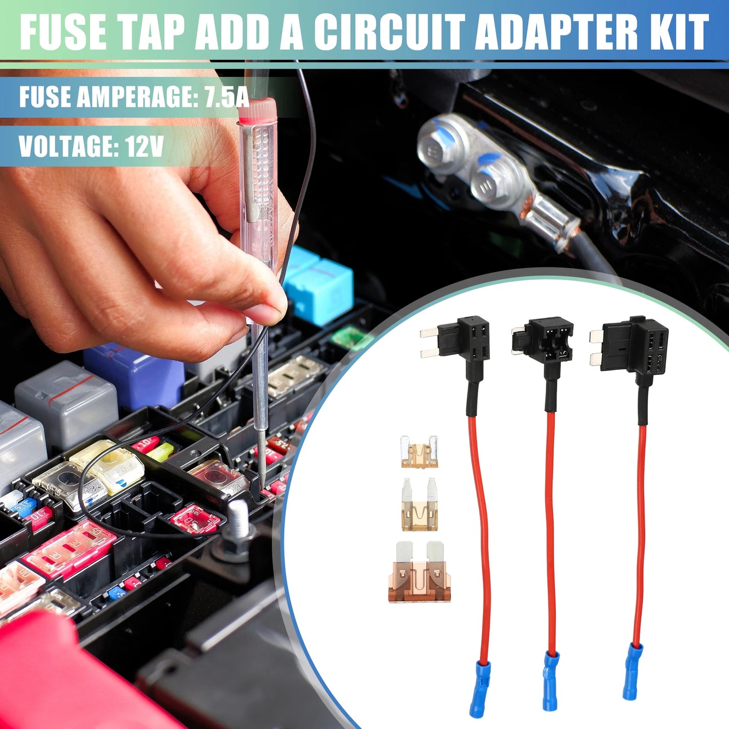 Set of 3 Car Fuse Tap with 3 Mini Fuses for Automotive Use