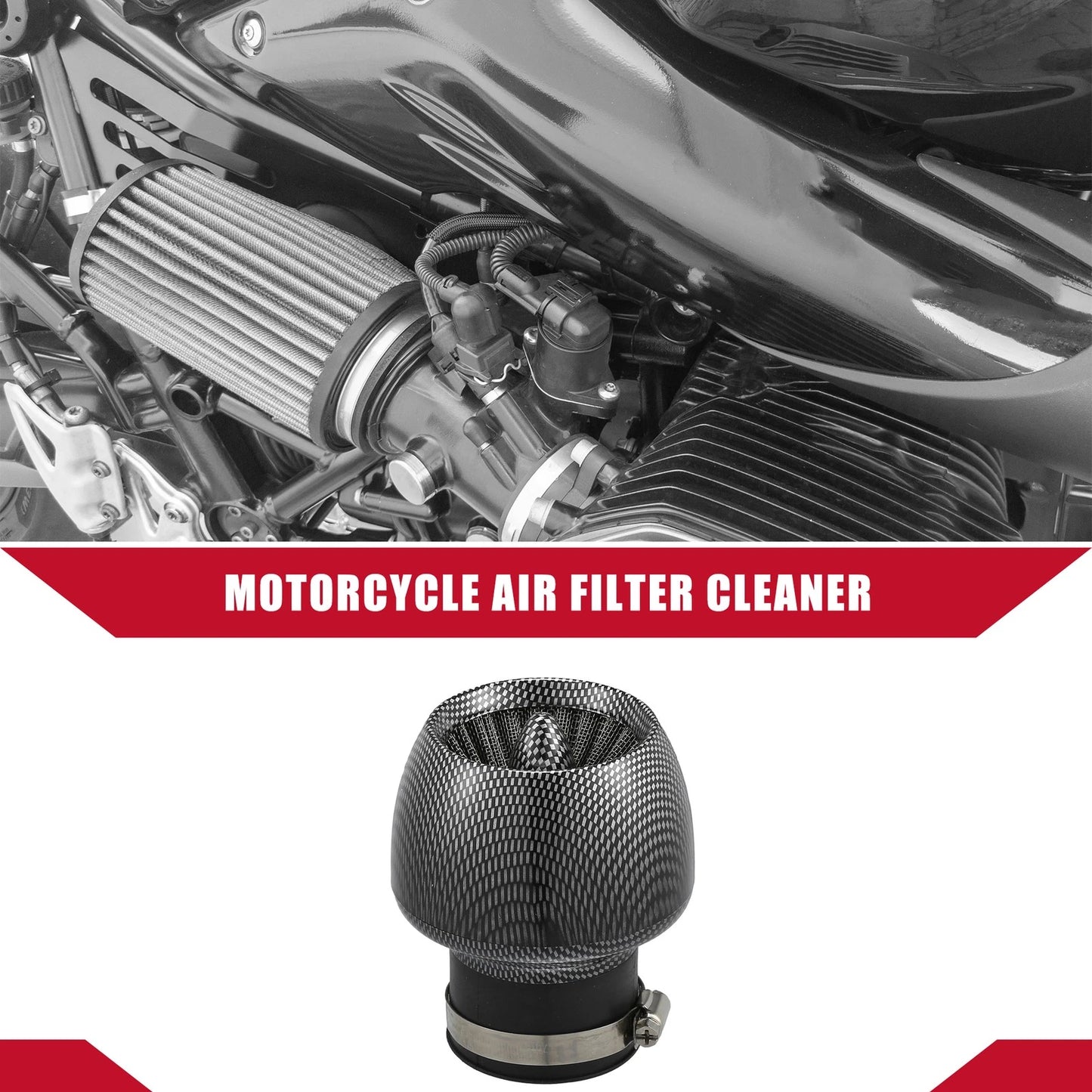 Air Cleaner Filter for Motorcycle (28-48mm, Carbon Fiber Pattern, Black)