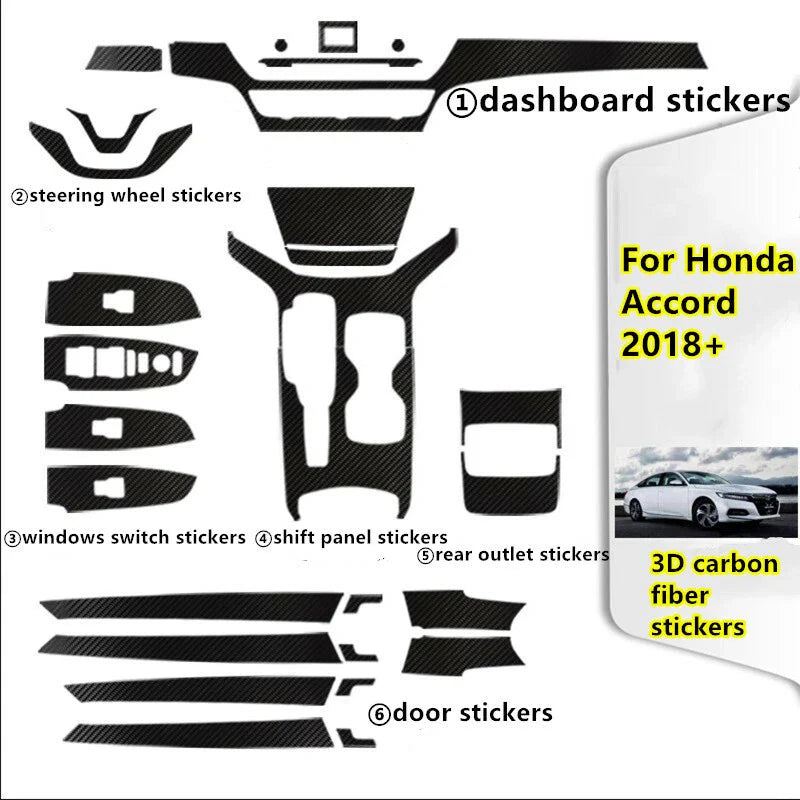 Carbon Fiber Interior Decor Trim Sticker Cover for Honda Accord (2018–2020)