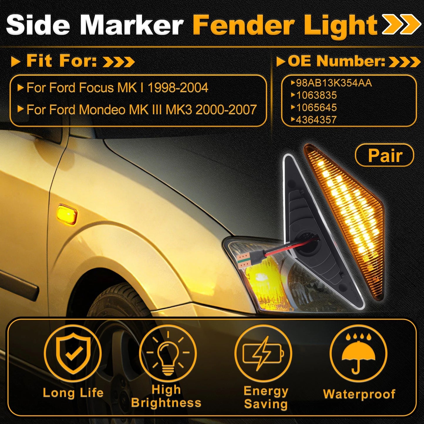 Side Marker Fender Light 98AB13K354AA for Ford Focus MK I (1998–2004) 1 Pair