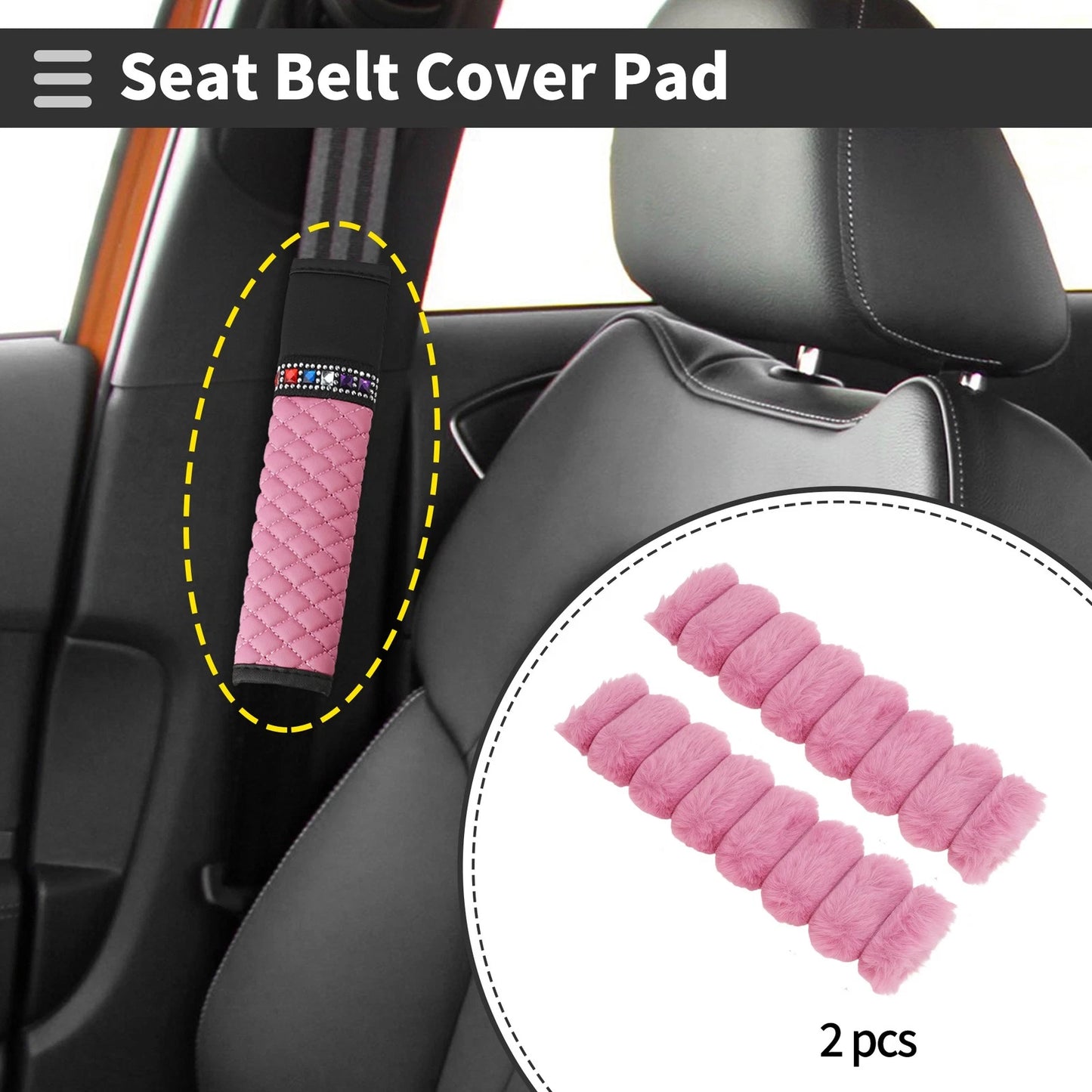 Set of 2 Rose Red Seat Belt Cover Pads for Universal Fit (24cm)