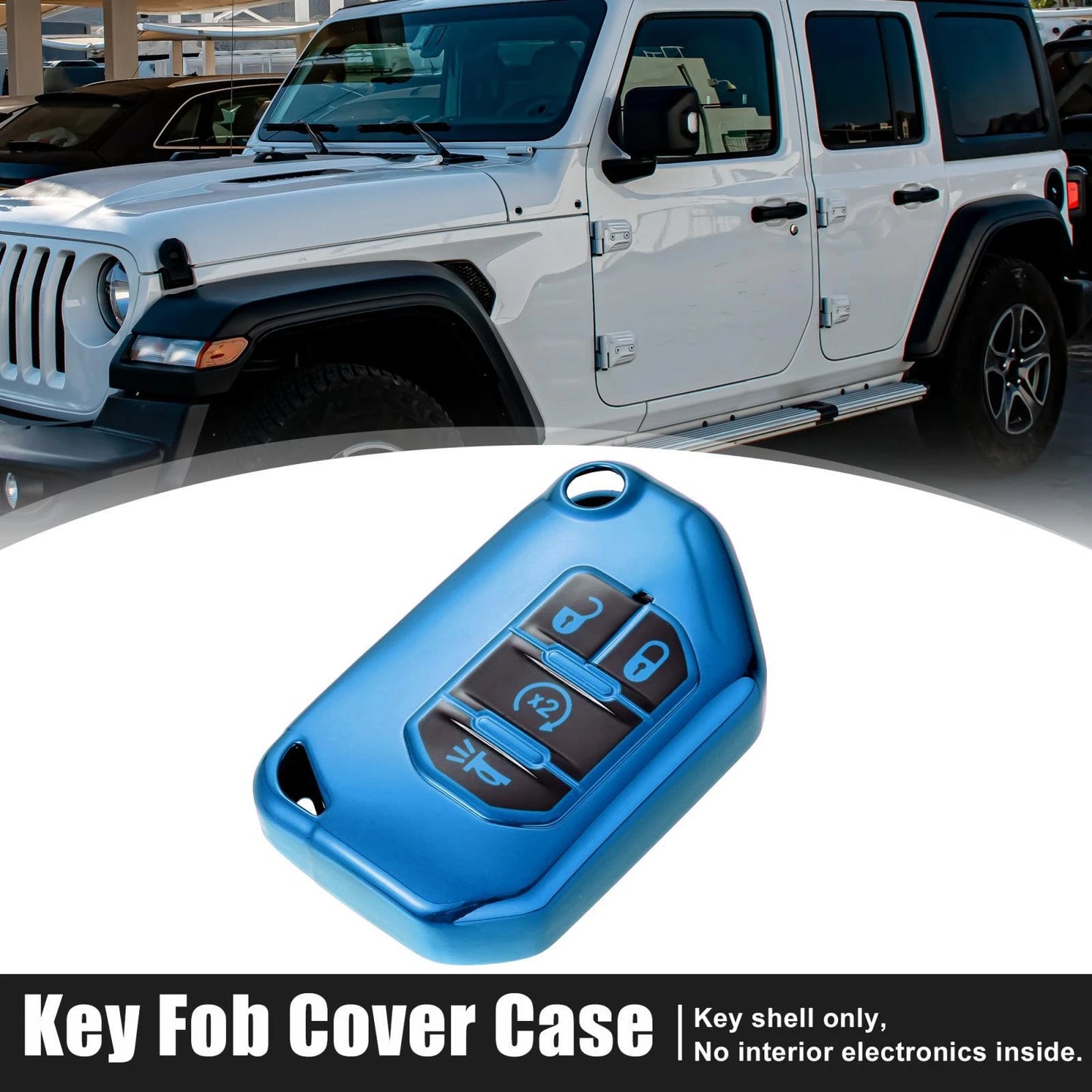 TPU Key Fob Cover Case for Jeep Wrangler JL Gladiator JT (2018–2021) Blue