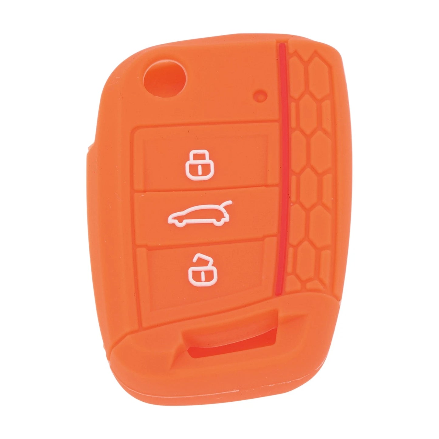 Silicone Car Key Case for VW Golf 7 (2013–2020) - 3 Buttons, Orange Red