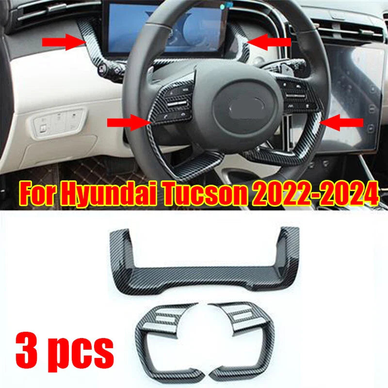 3x Carbon Fiber Steering Wheel Button Cover Trim for Hyundai Tucson (2022–2024)