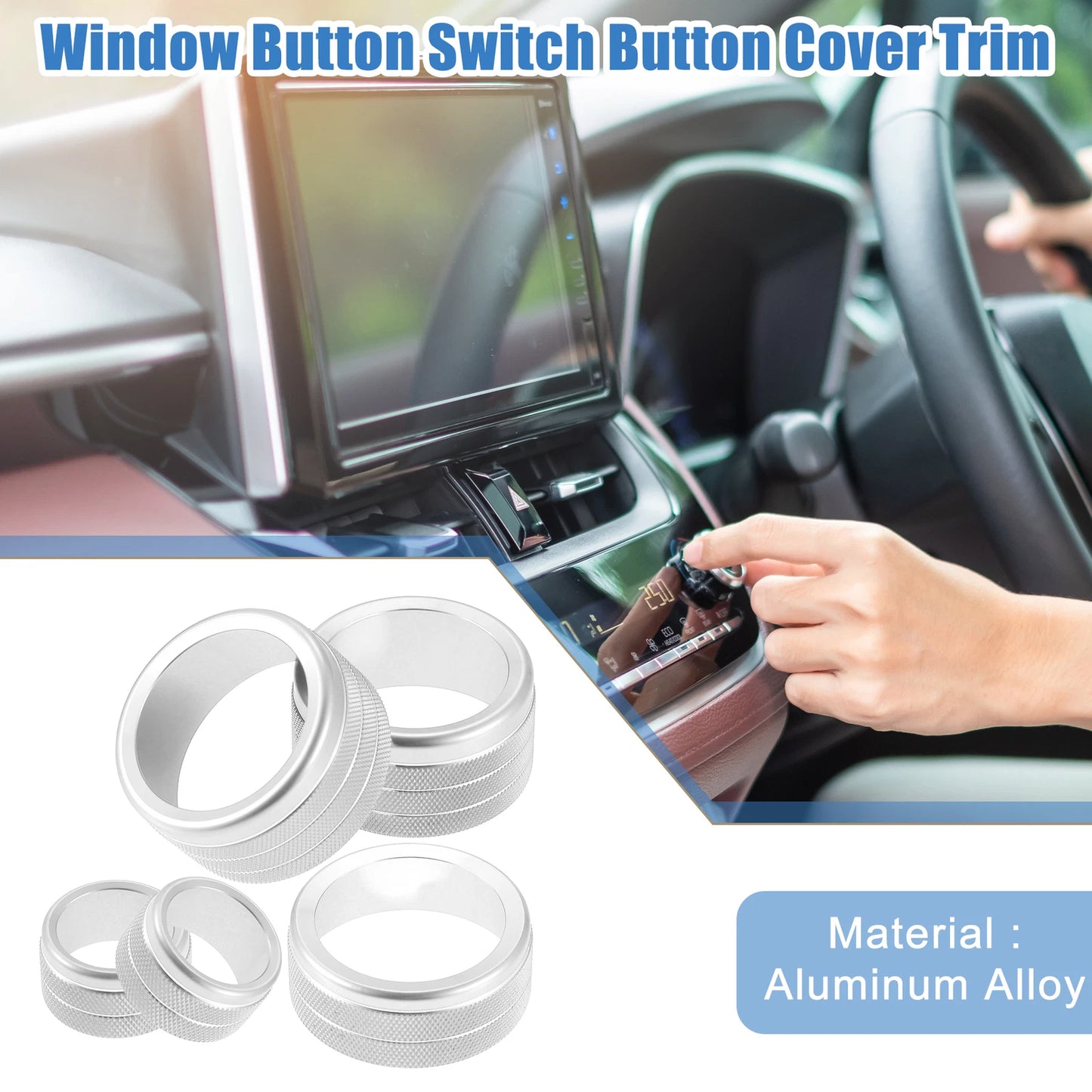 Set of 5 AC Volume 4WD Switch Knob Covers for Toyota Tundra (2014–2021) Silver Tone