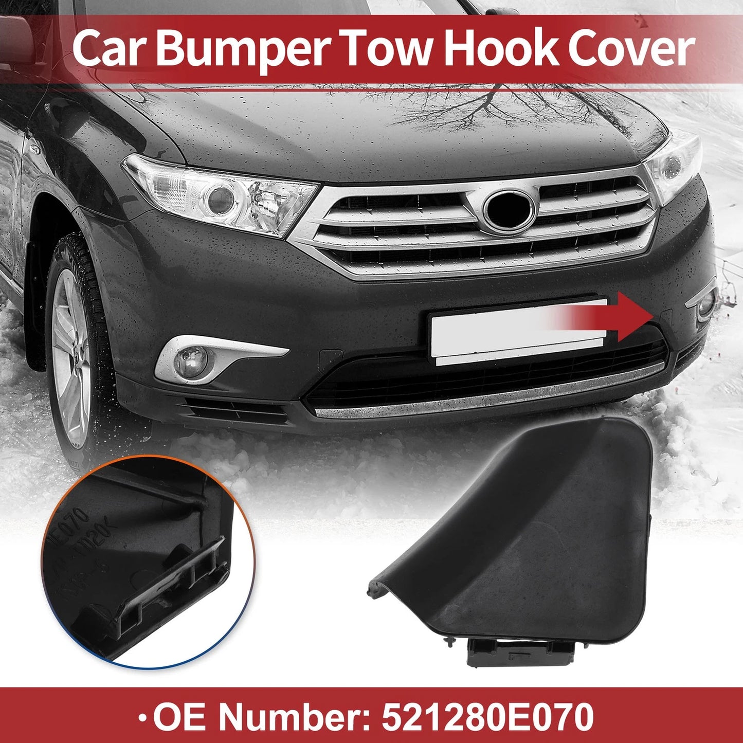 Tow Hook Cover Cap for Toyota Highlander (2001–2023) No. 521280E070 Black