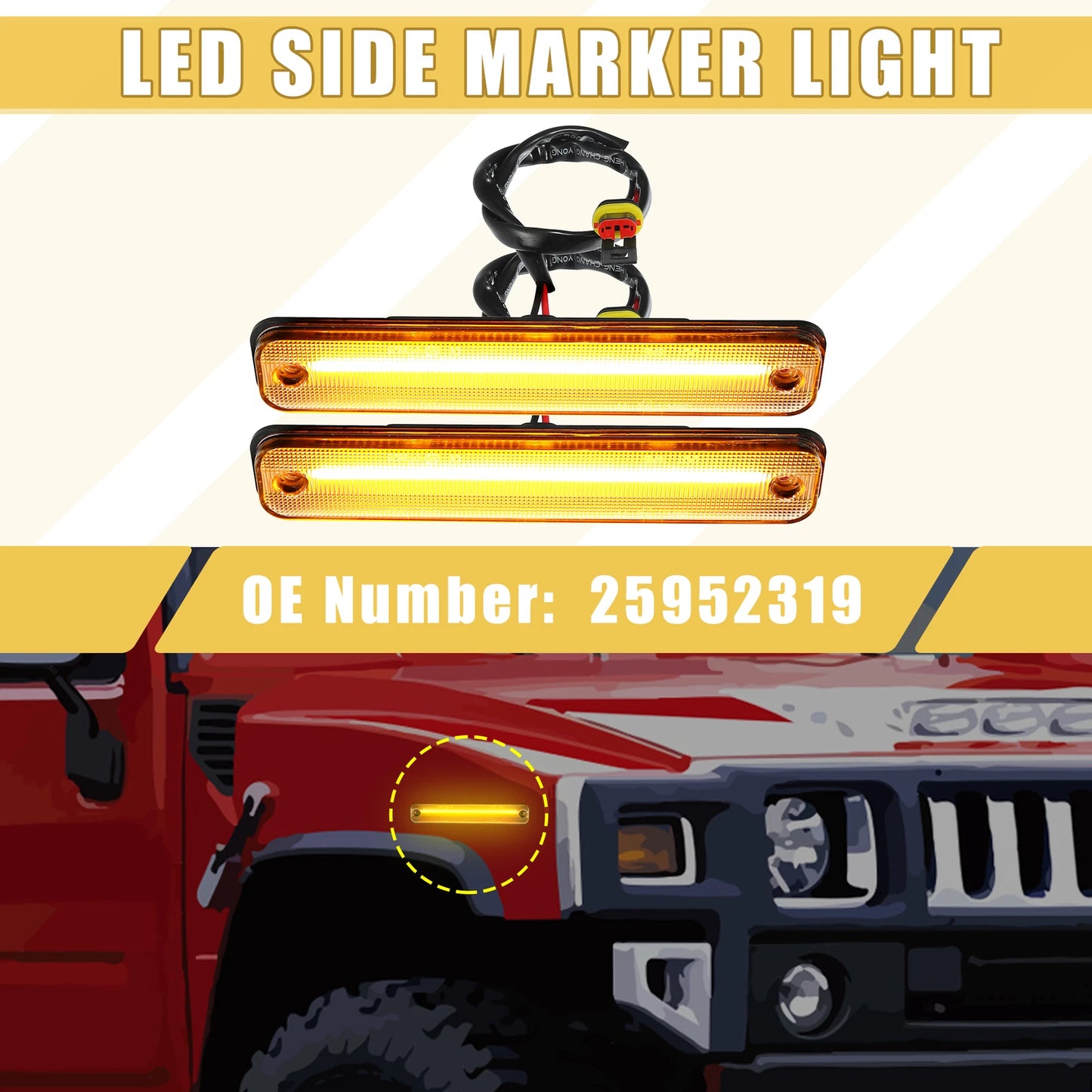 2X Front LED Side Marker Light 25952319 for Hummer (Clear Lens Amber)
