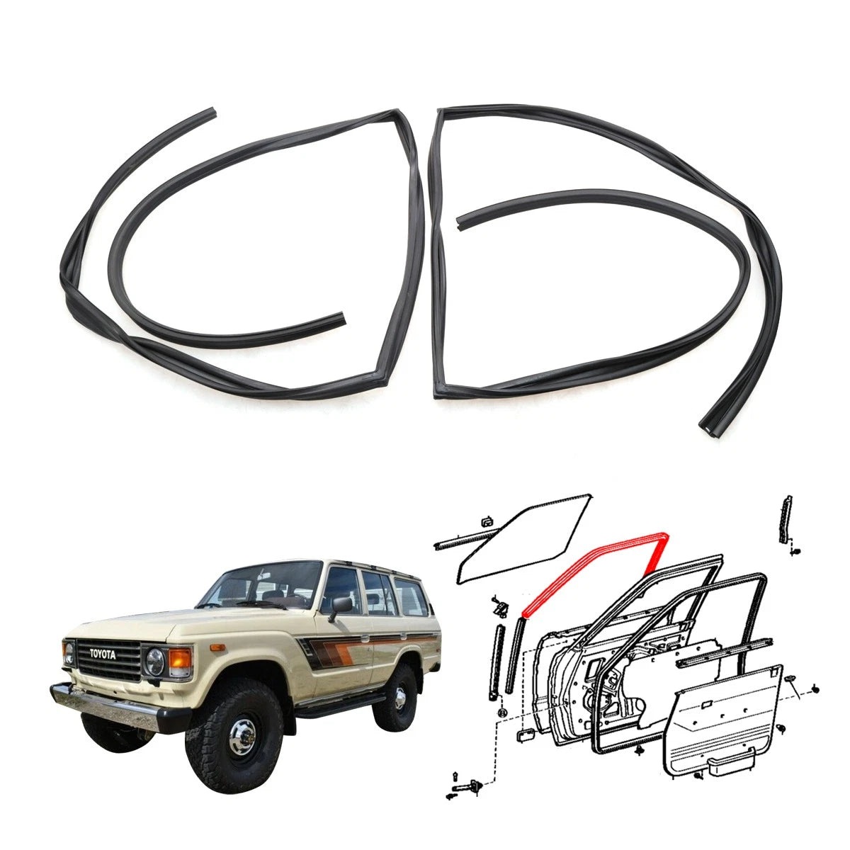 Rear Door Glass Run Channel Pair for Toyota Land Cruiser BJ60 FJ60 FJ61 HJ61 (1979–1990)