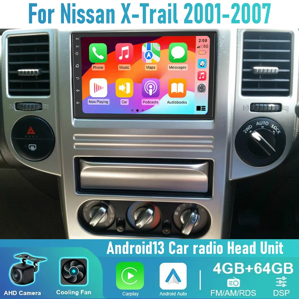 7'' Apple CarPlay Android Auto Head Unit for Nissan X-Trail (2001-2007)