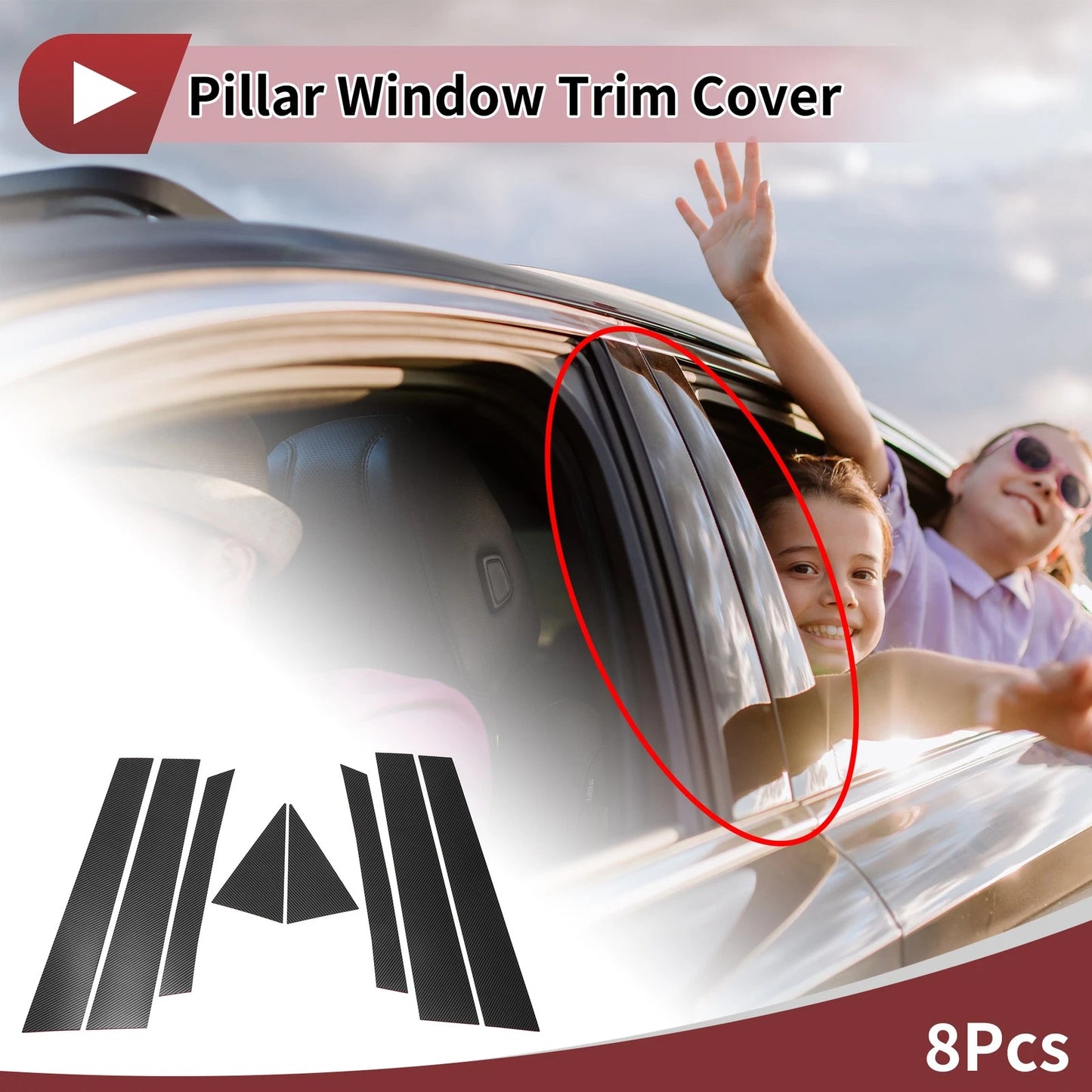 8 Pcs Door Pillar Window Trim for Mazda CX-7 (2007–2012) Black Carbon Fiber