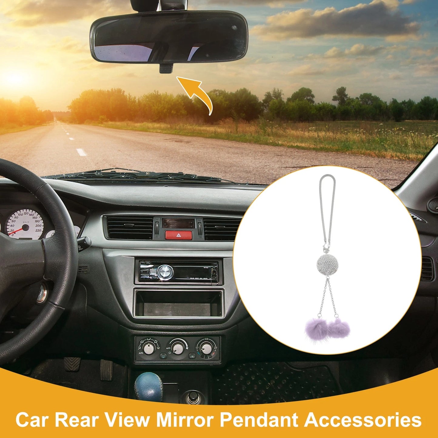 Rhinestone Rear View Mirror Pendant for Car - Light Purple